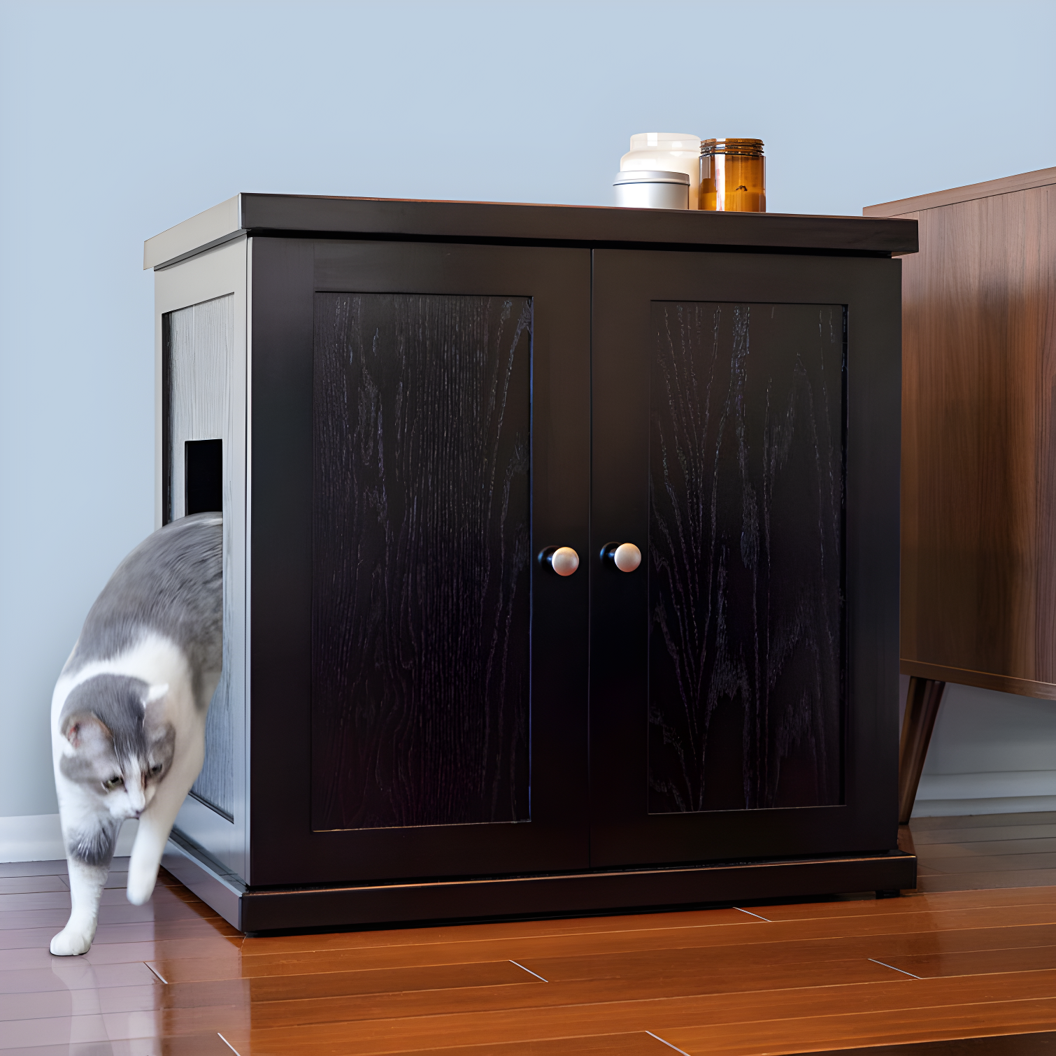 Espresso Large Wood Cat Litter Box Enclosure Cabinet