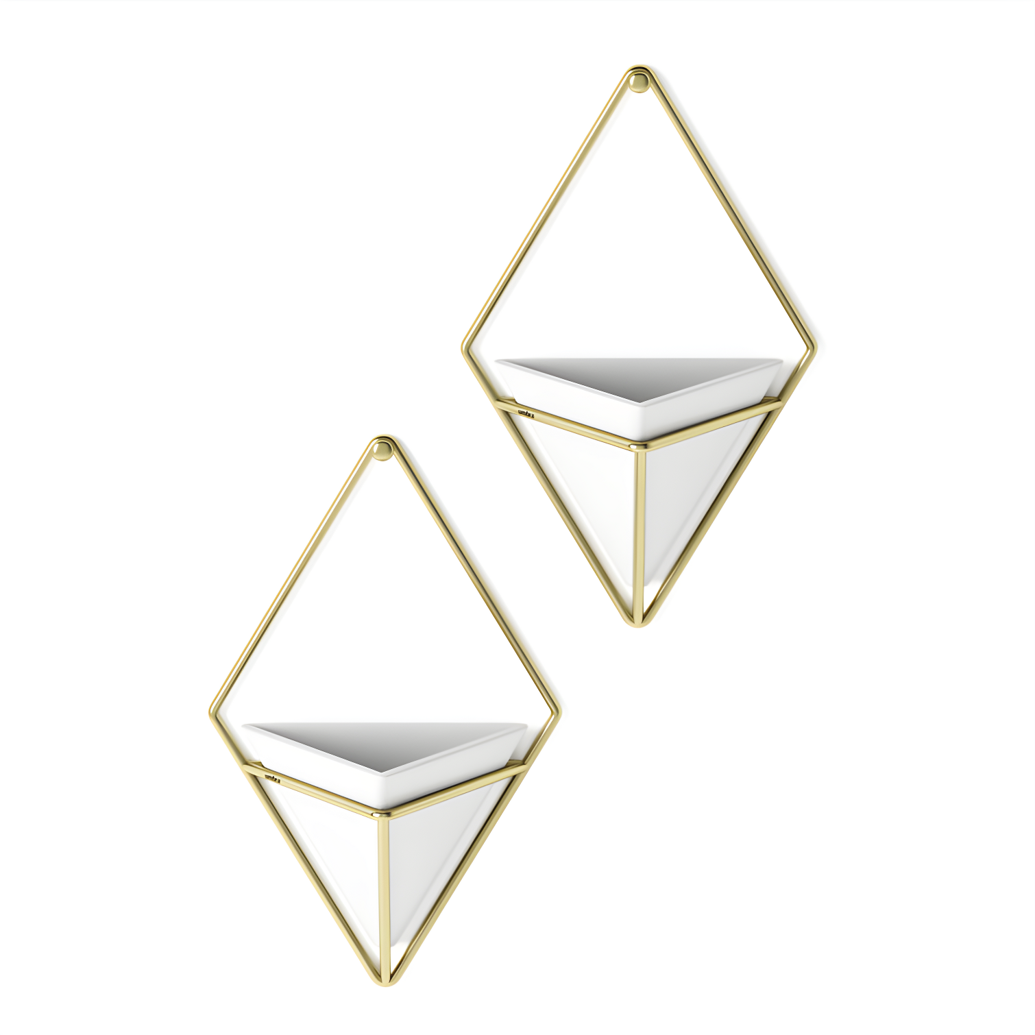 White and Brass Geometric Wall Planter Set