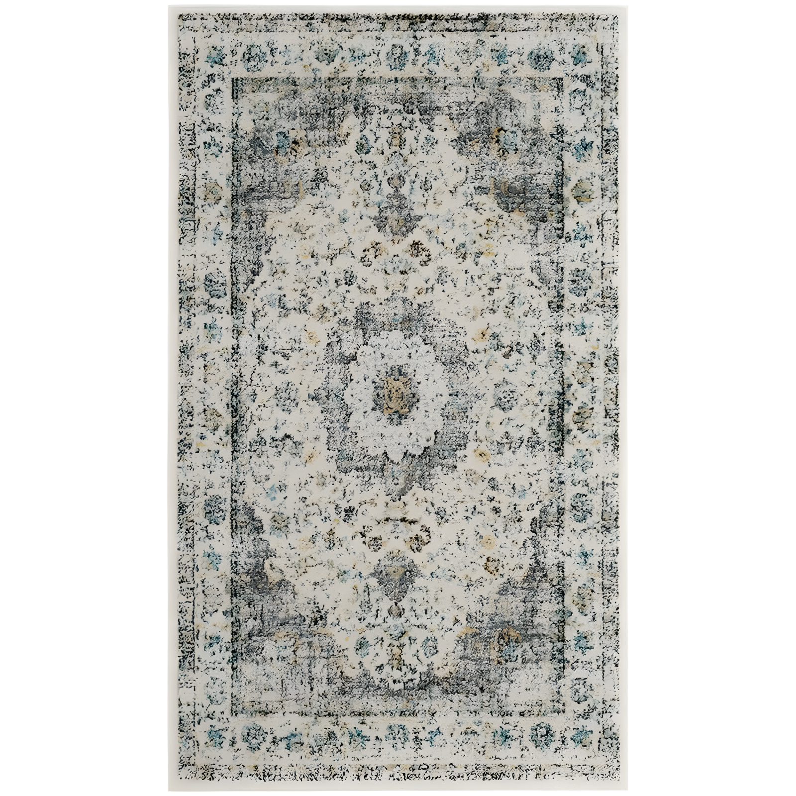 Hand-Knotted Grey and Gold Floral Synthetic Area Rug