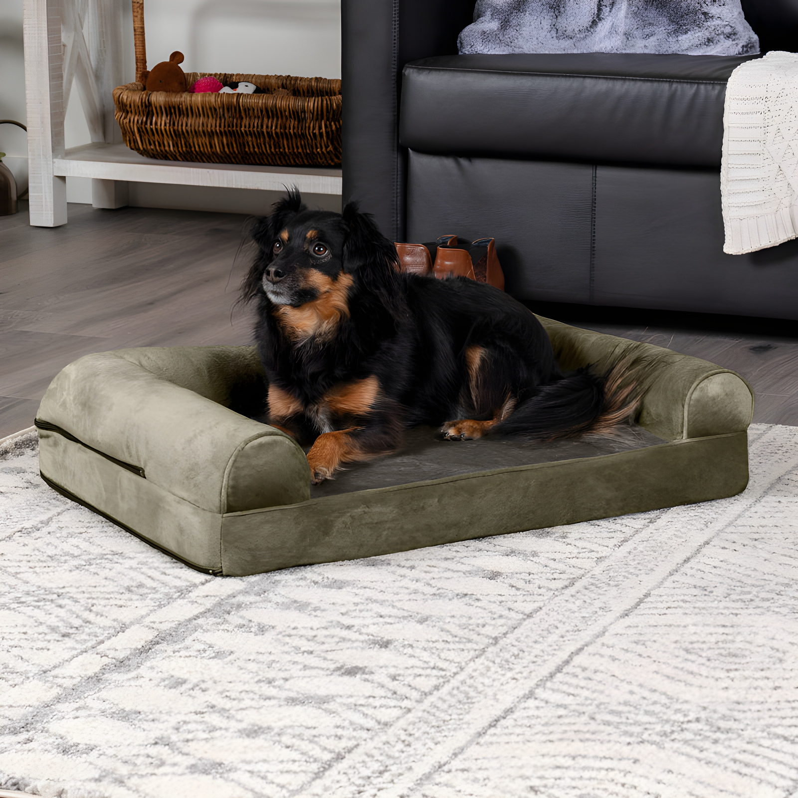 Dark Sage Medium Orthopedic Foam Bolster Sofa Pet Bed