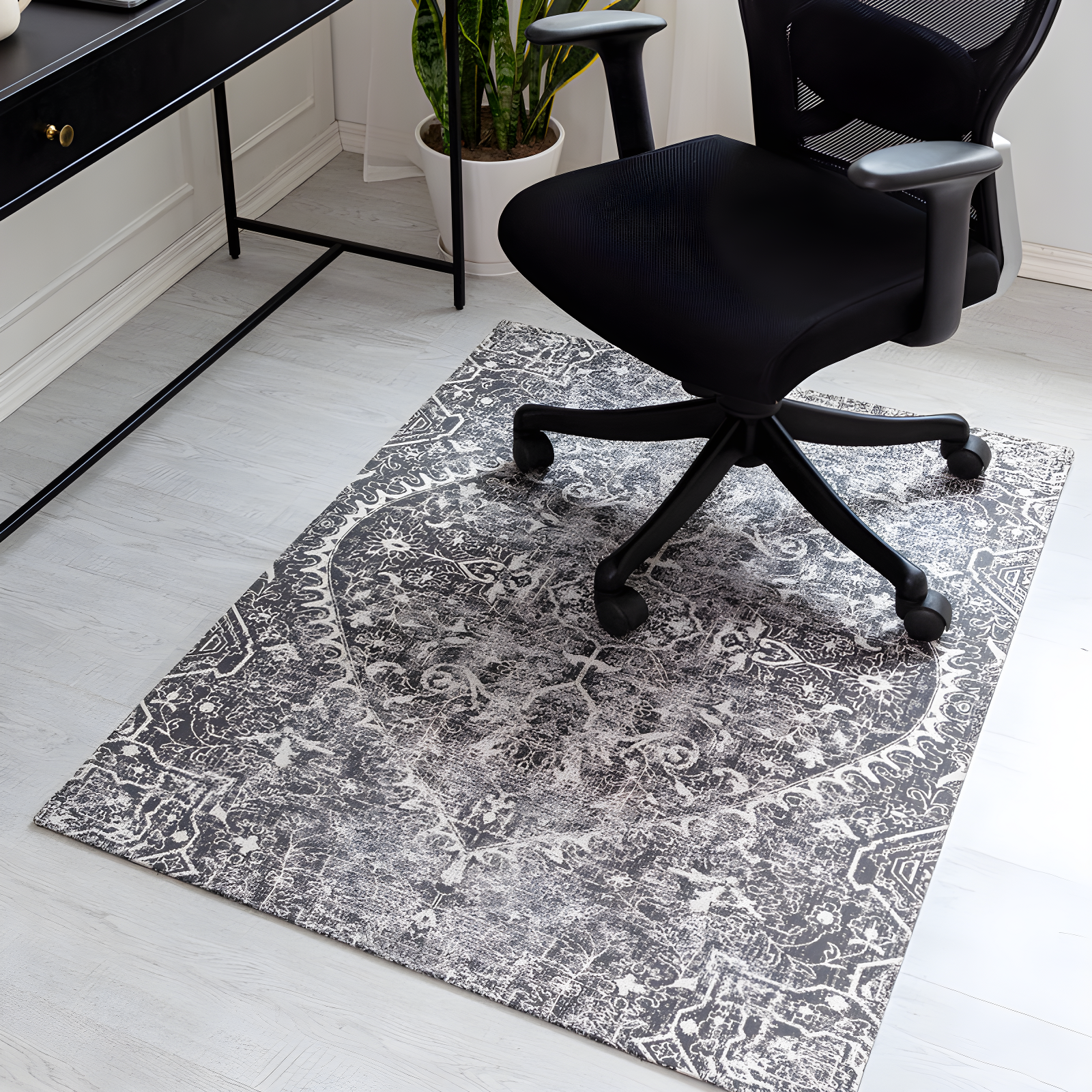 La Cienega Black and White Rectangular Office Chair Mat