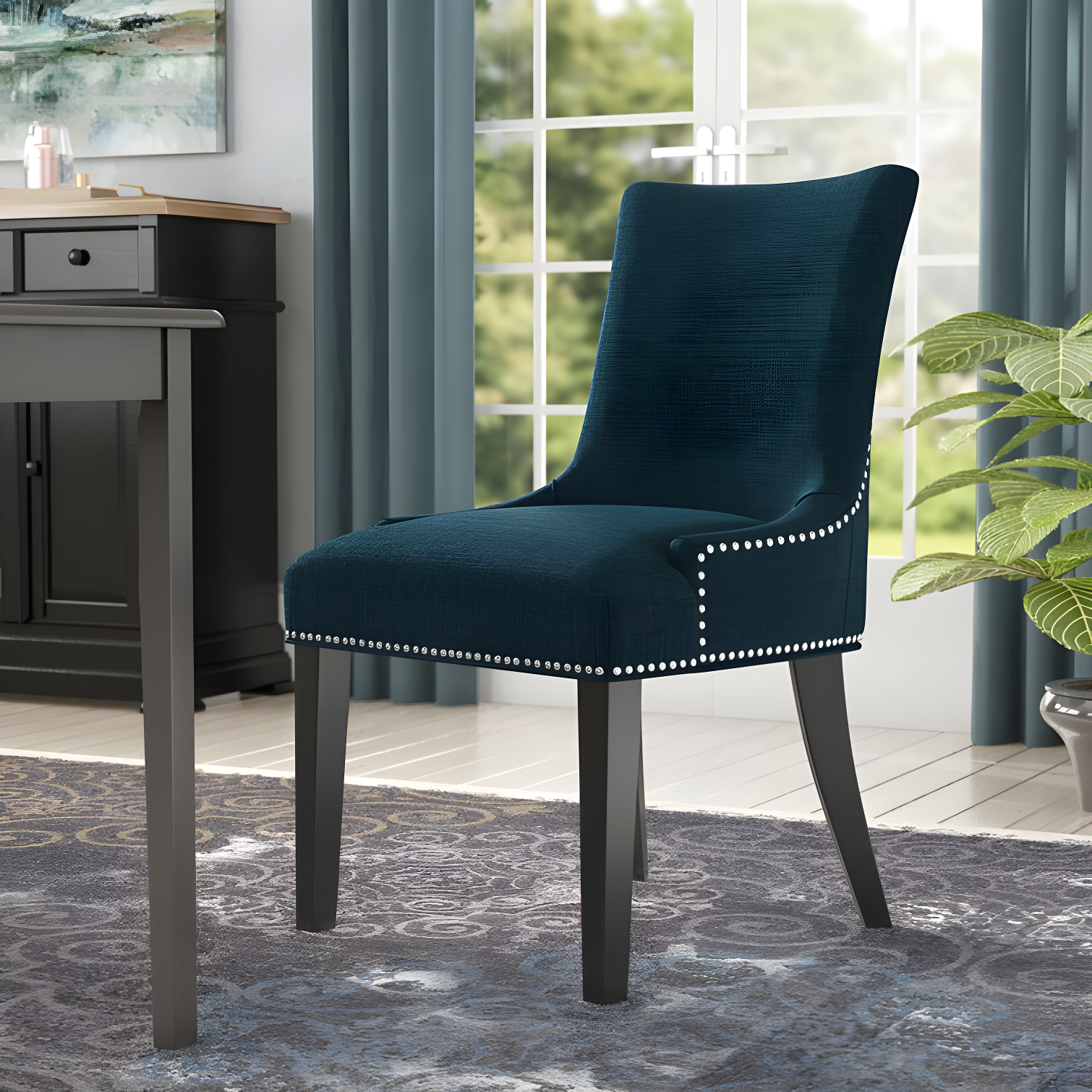 Azure Elegance Leather-Wrapped Parsons Side Chair