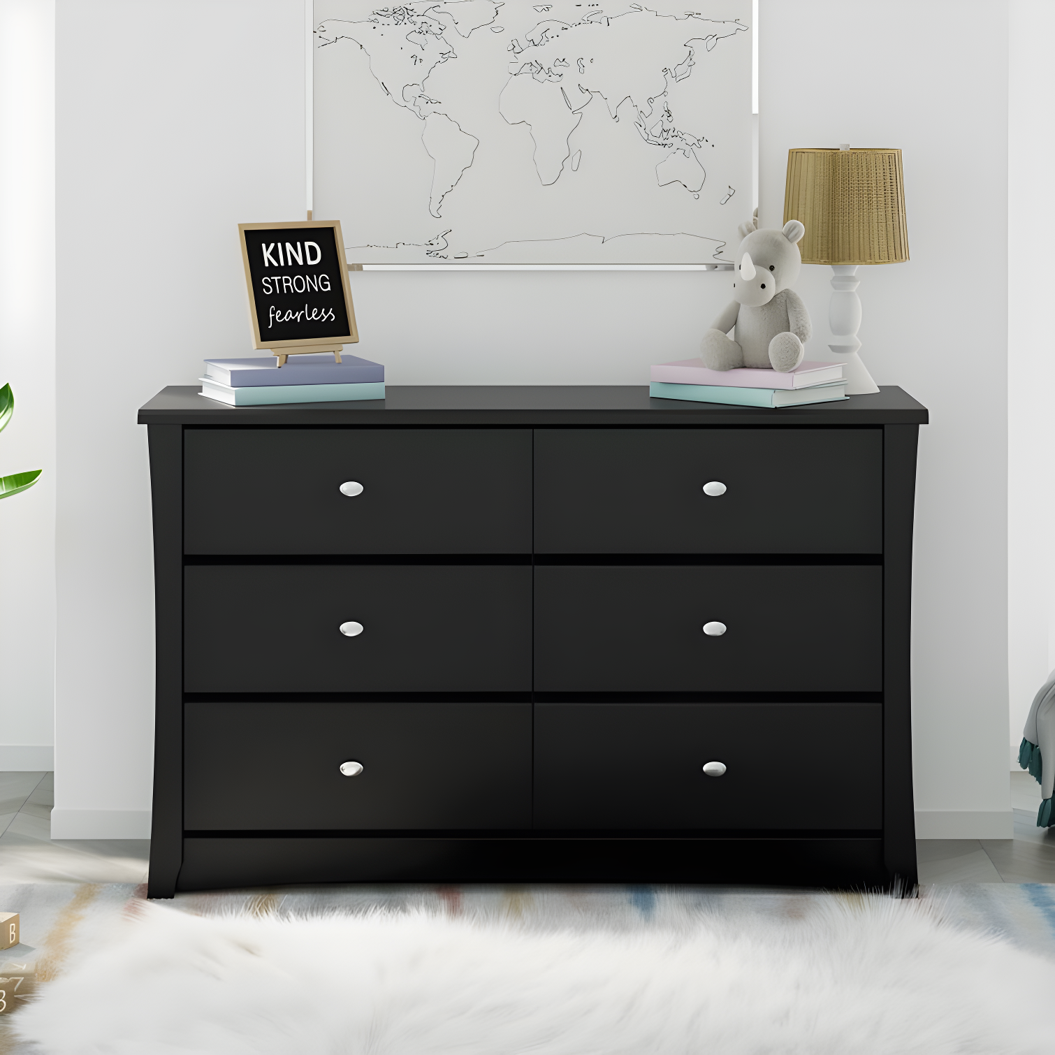 Black GREENGUARD Certified 6-Drawer Nursery Double Dresser