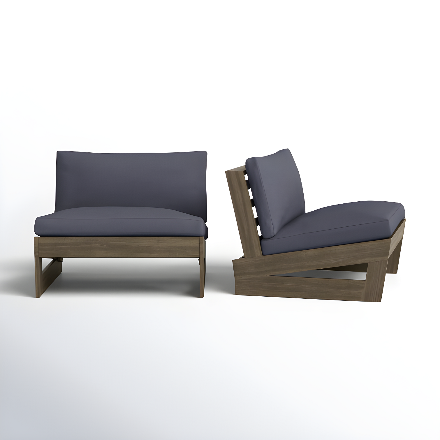 Gray Acacia Wood Outdoor Armless Lounge Chairs with Dark Gray Cushions