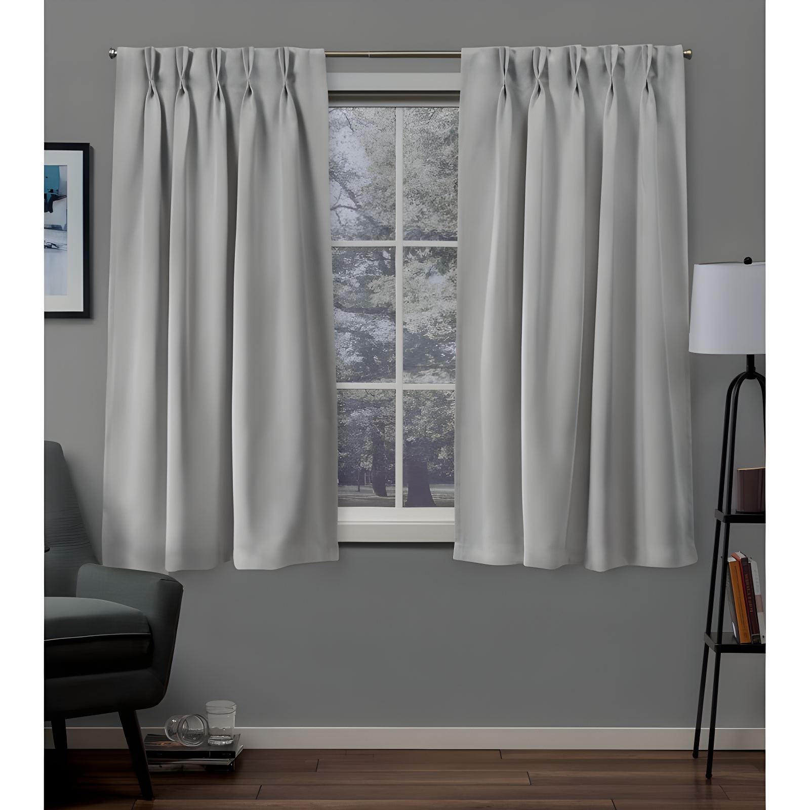 Silver Sateen Pinch Pleat Blackout Curtain Panels, 96" Length