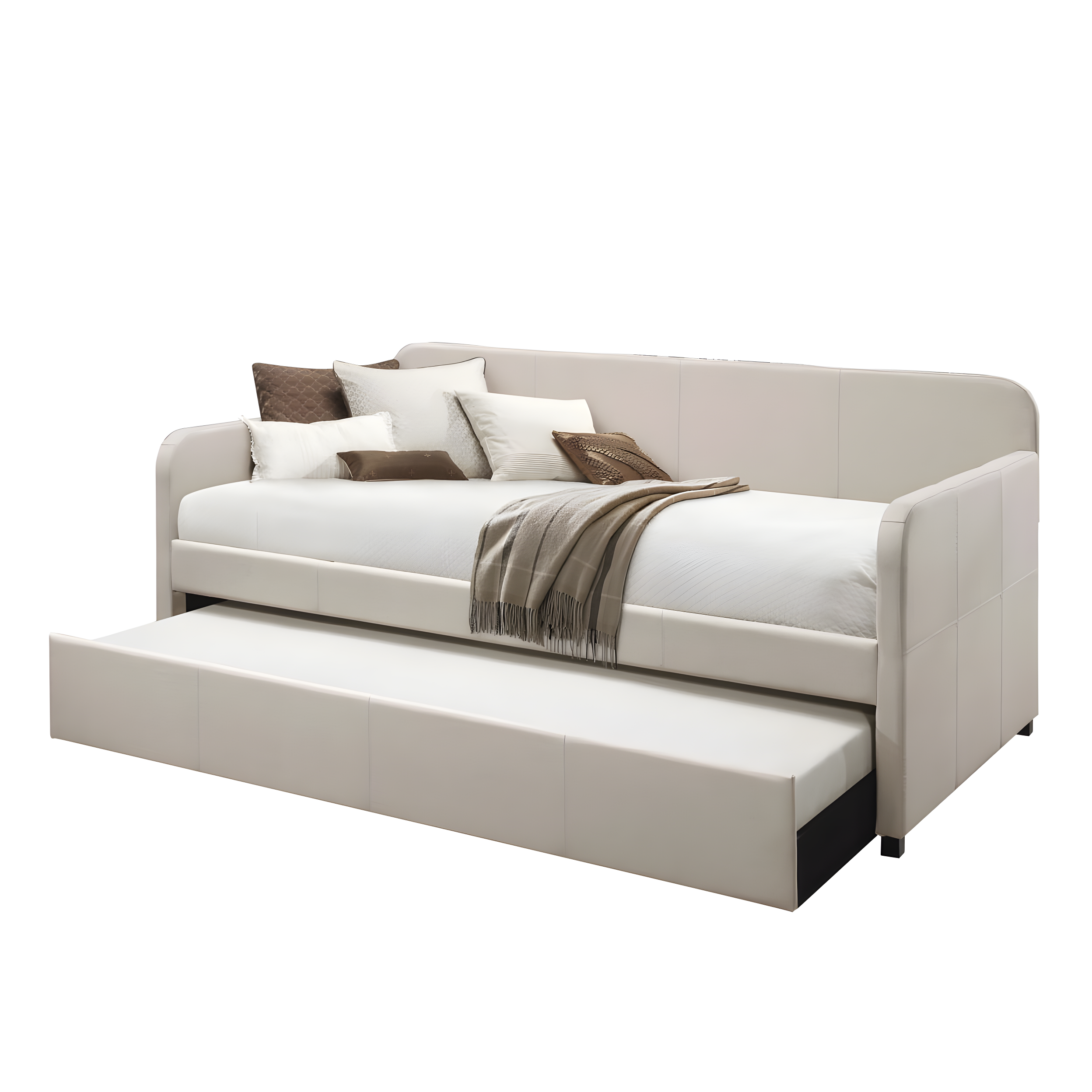 Beige Twin Upholstered Wood Frame Daybed with Trundle