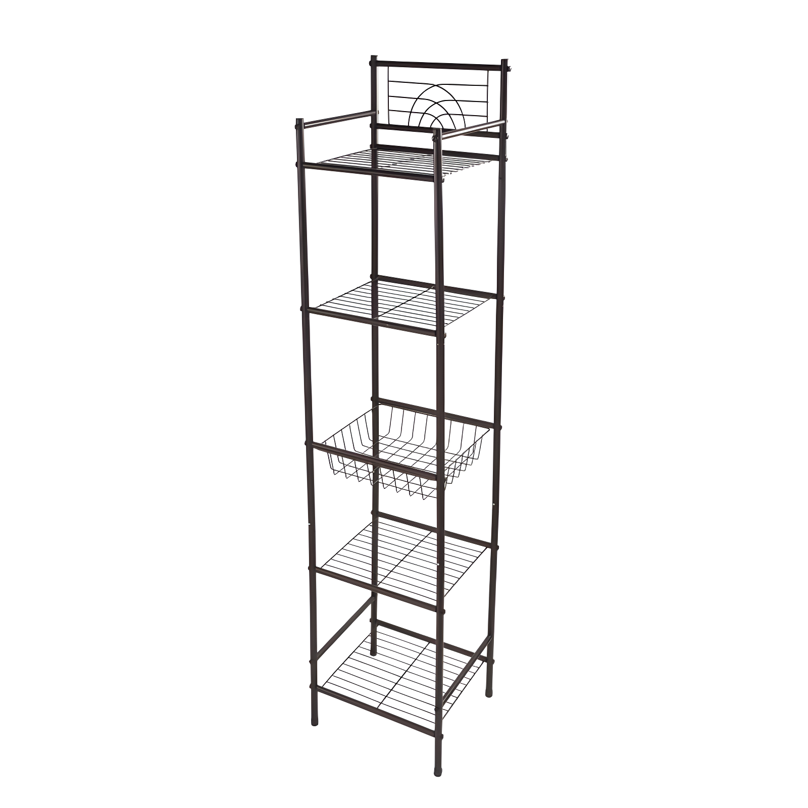 Bronze 5-Tier Freestanding Bathroom Storage Shelf with Basket