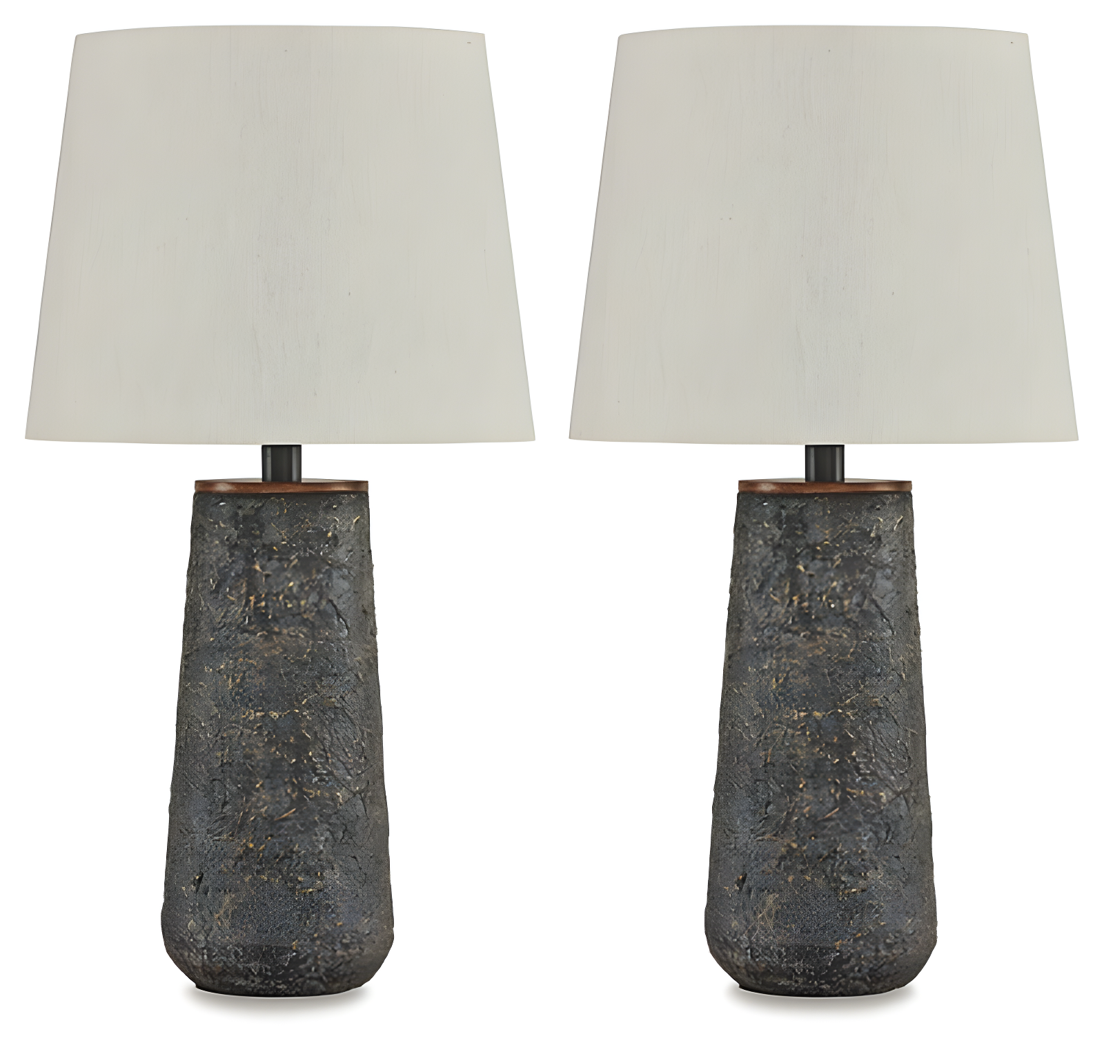 Antique Bronze Textured Table Lamp Set with Fabric Shade