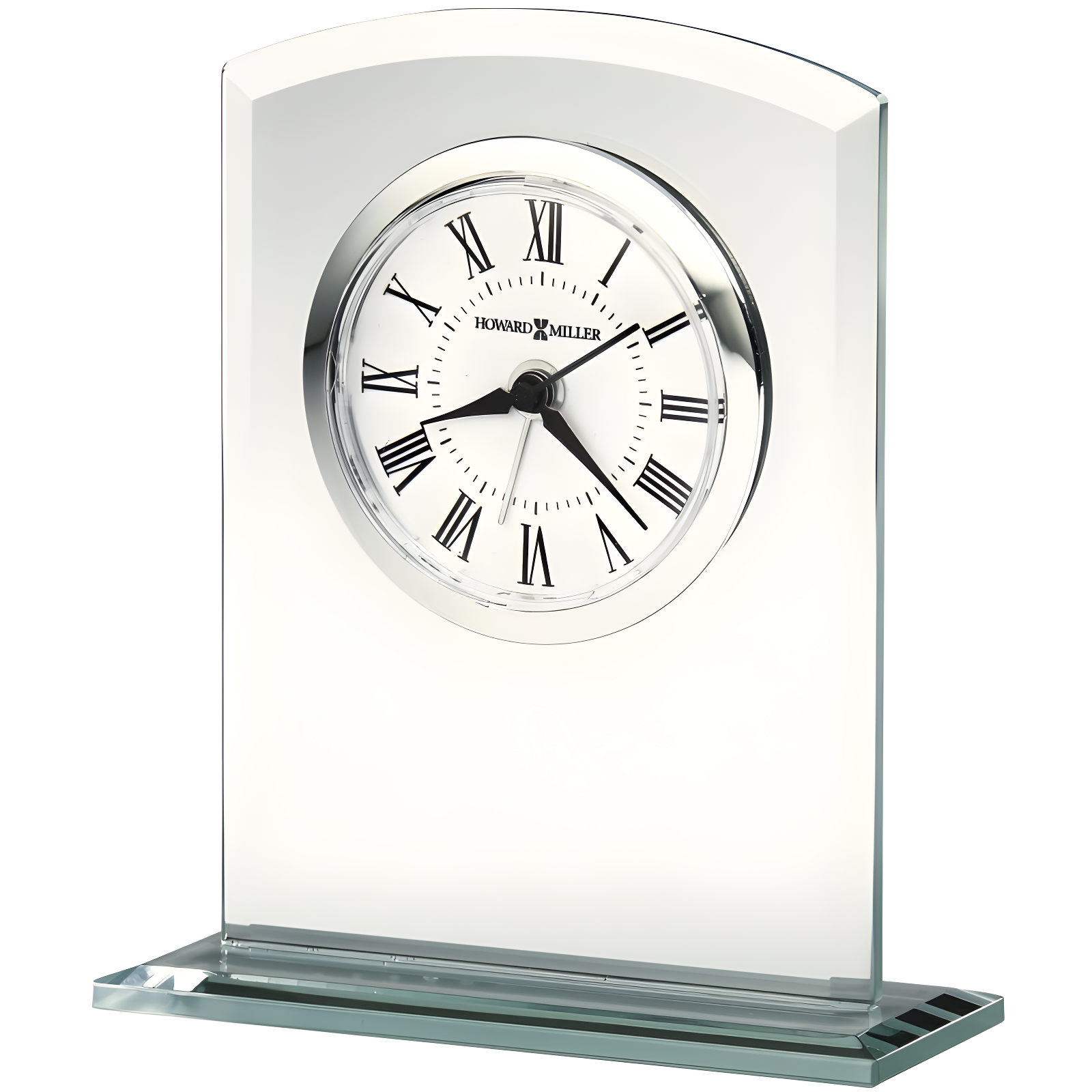 Silver Glass Contemporary Table Clock with Roman Numerals