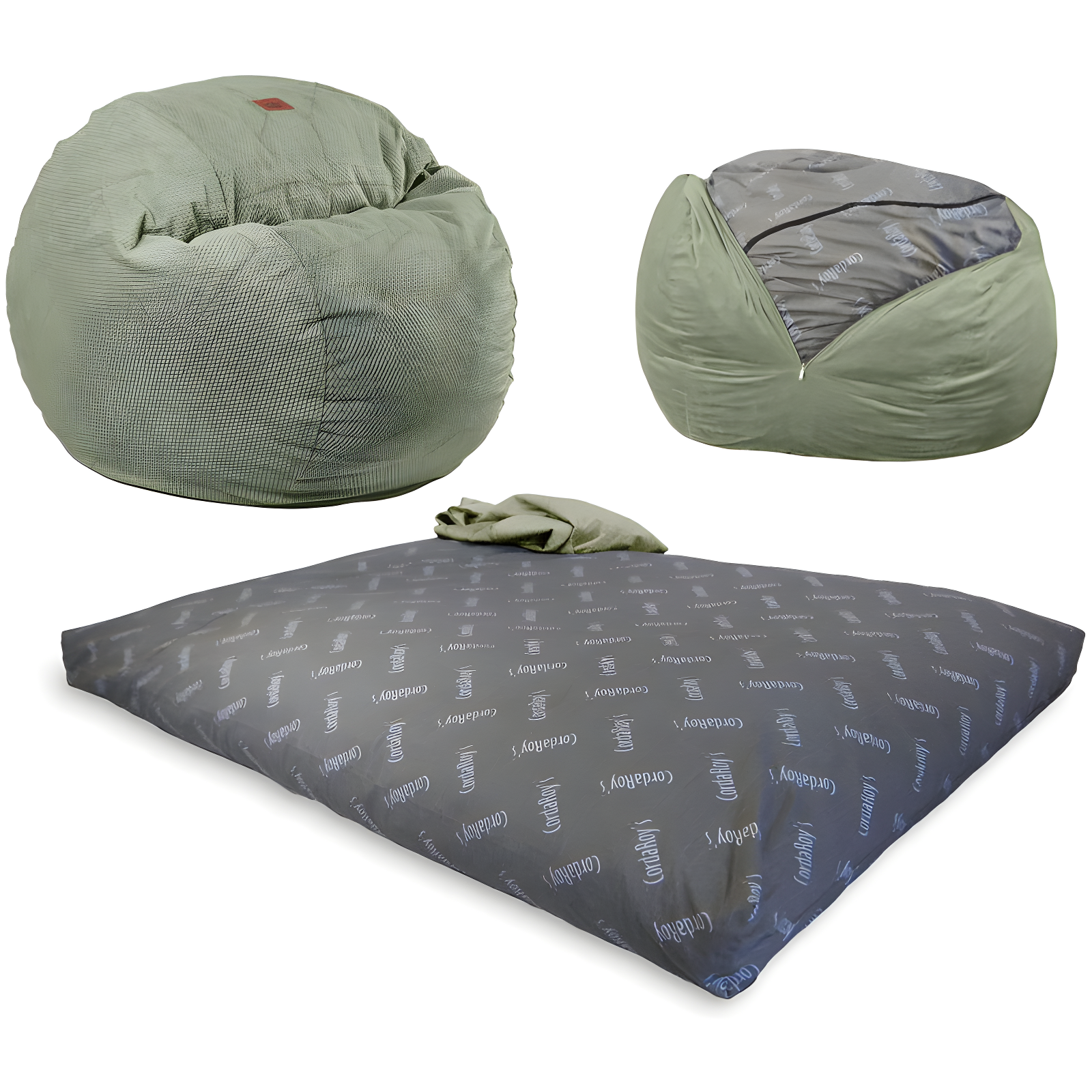 Moss Green Chenille Full Convertible Bean Bag Chair