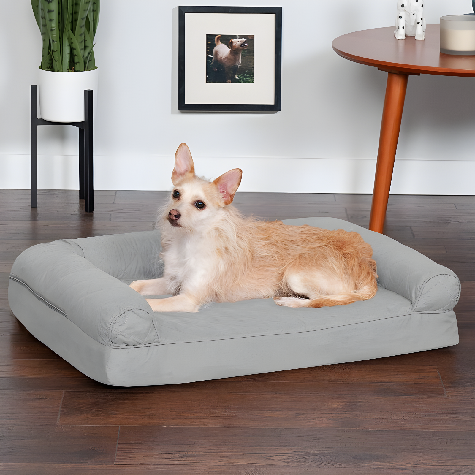 Silver Gray Medium Orthopedic Foam Quilted Sofa Pet Bed