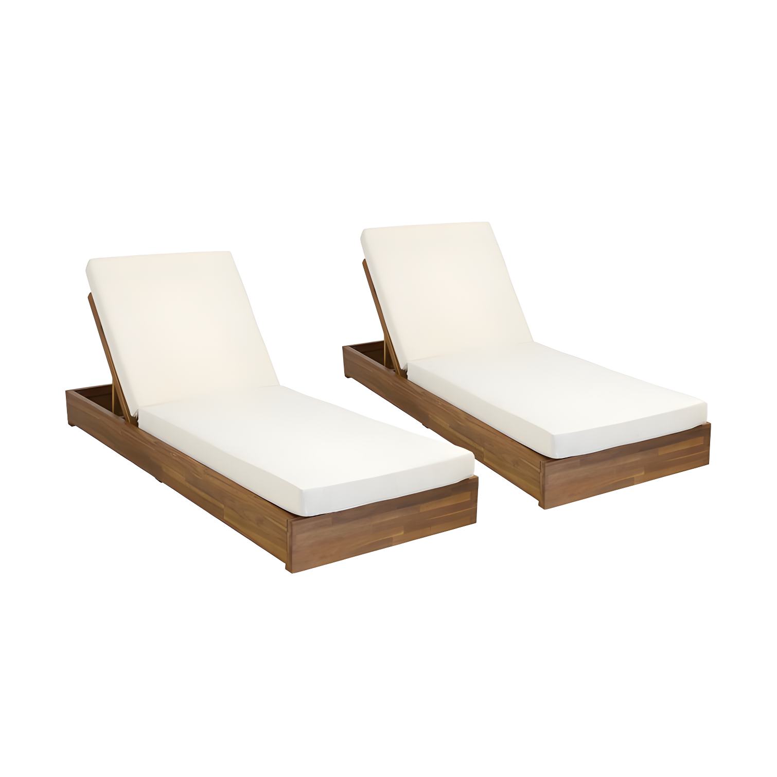 Teak and Cream Outdoor Acacia Wood Chaise Lounge Set