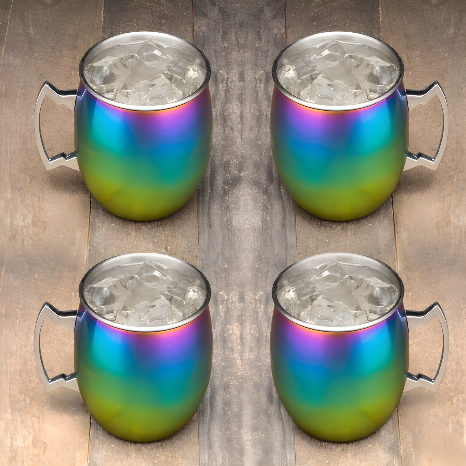 20 oz Hammered Rainbow Stainless Steel Moscow Mule Mugs, Set of 4