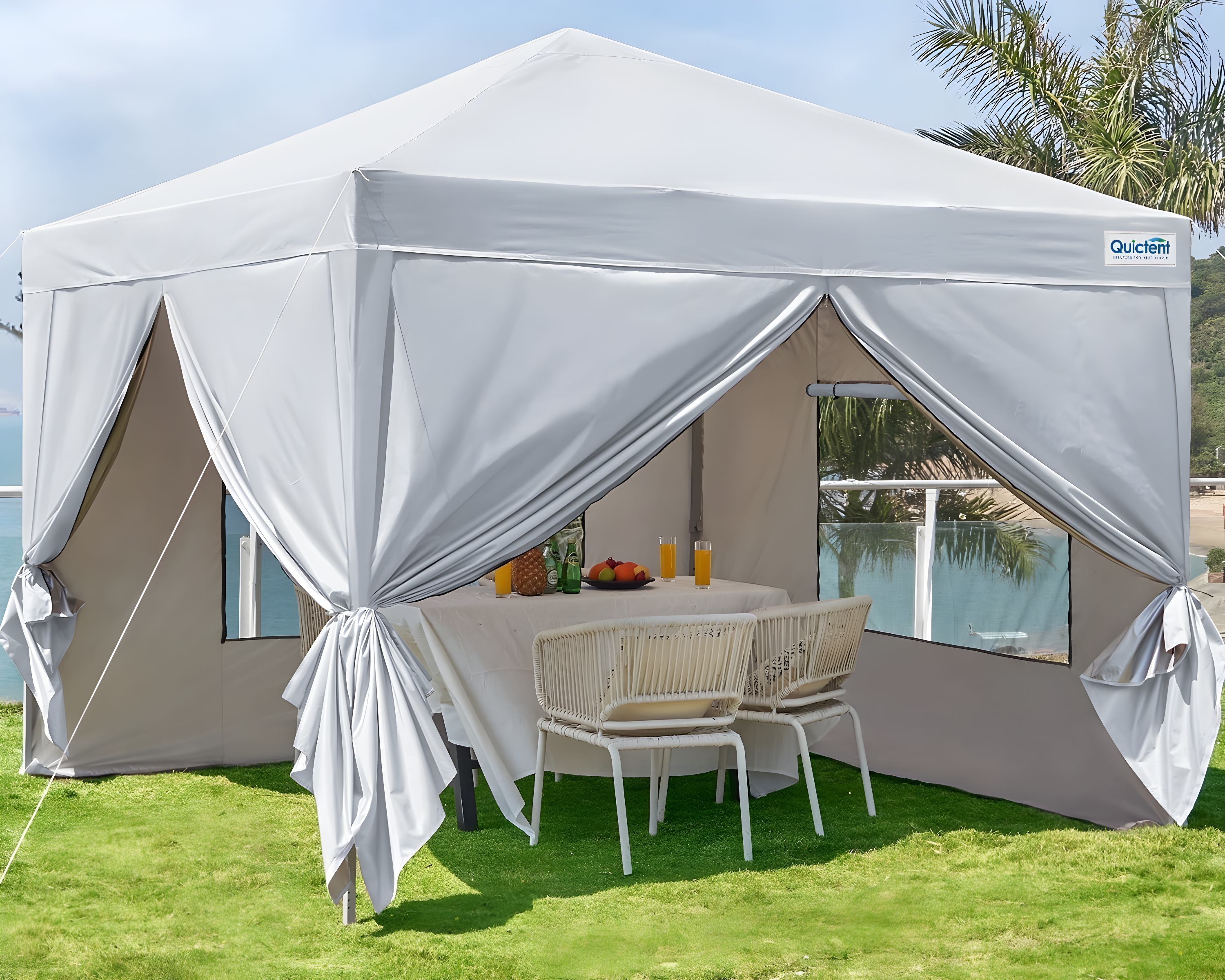 White 10x10 Waterproof Pop-Up Canopy Tent with Sidewalls