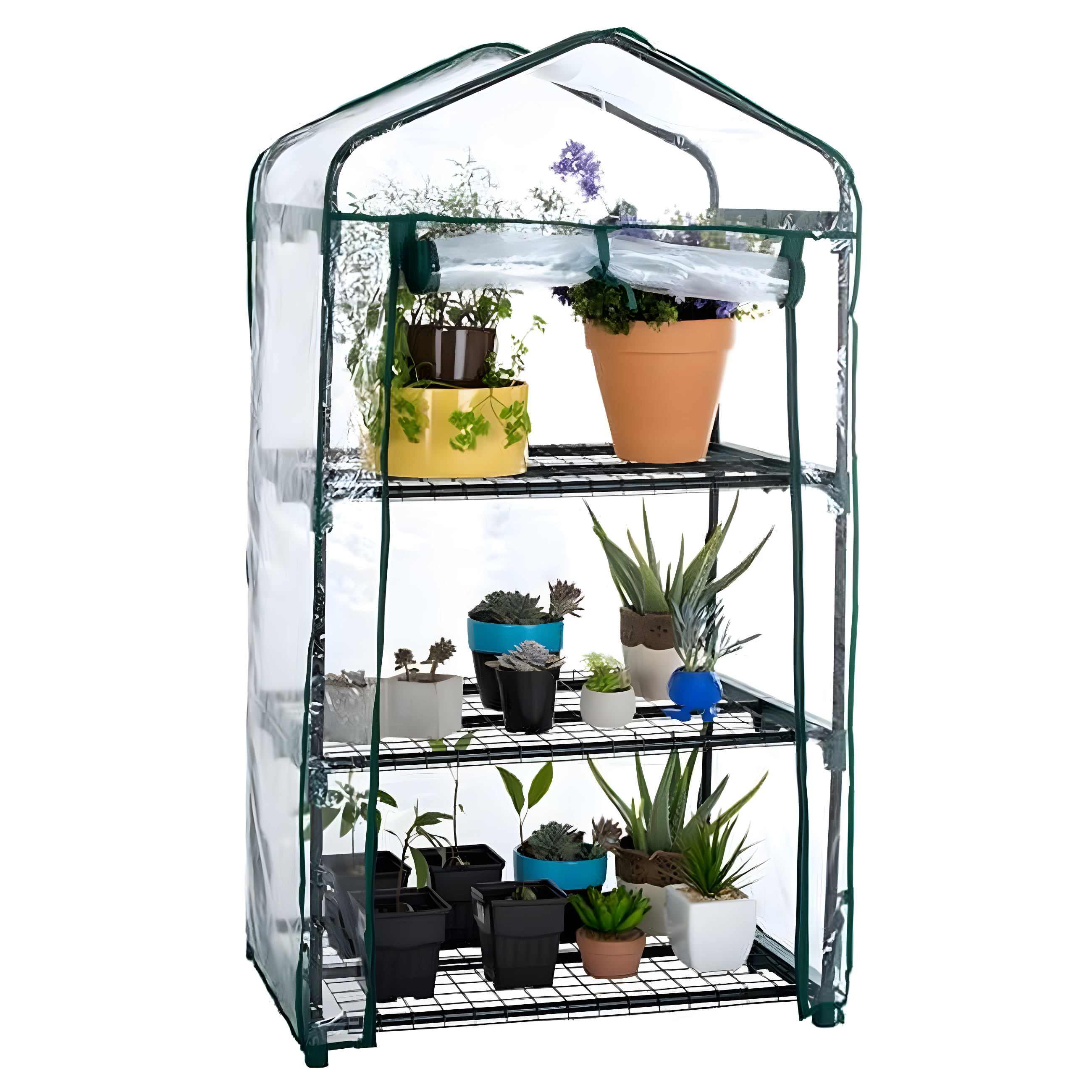 3-Tier Mini Greenhouse with Clear PVC Cover and Steel Frame