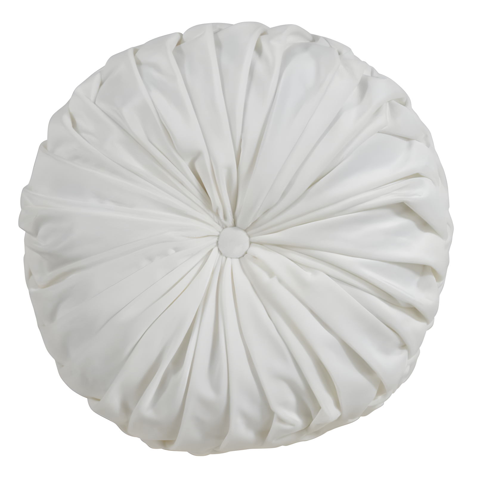 14" White Velvet Pintucked Round Throw Pillow