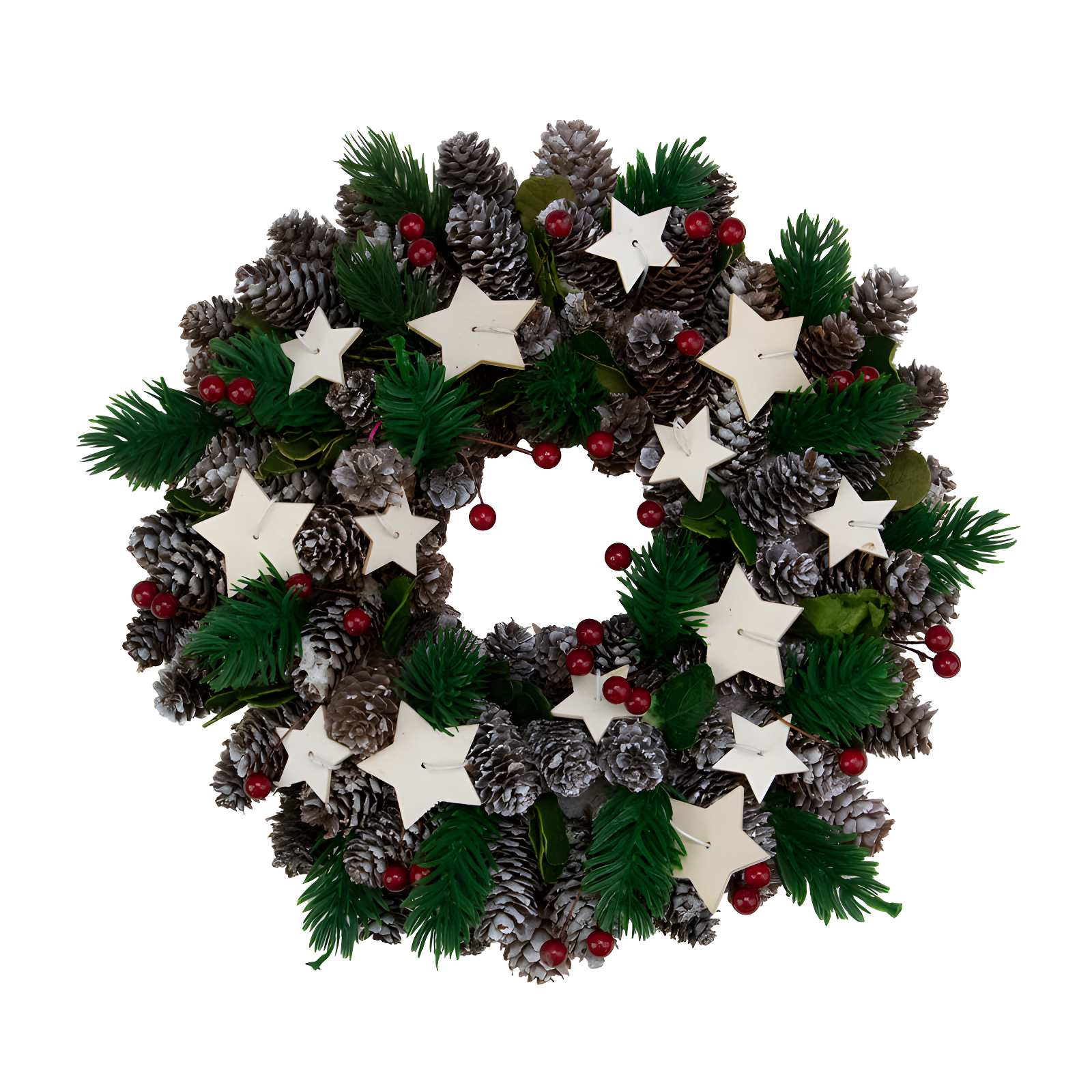 10" Pine Cone and Berries Artificial Christmas Wreath with Stars