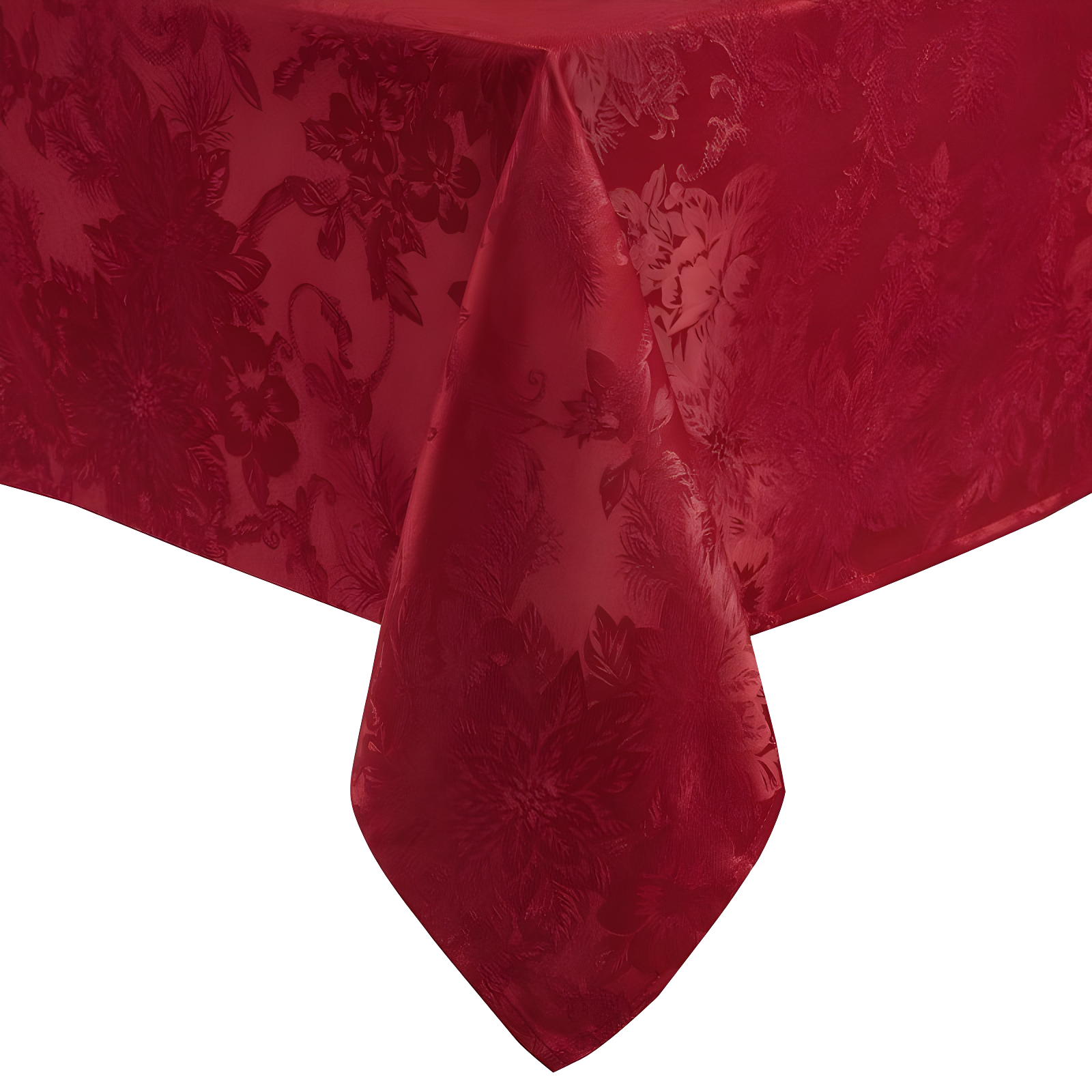 Red Jacquard Poinsettia Holiday Tablecloth, 60" x 102"