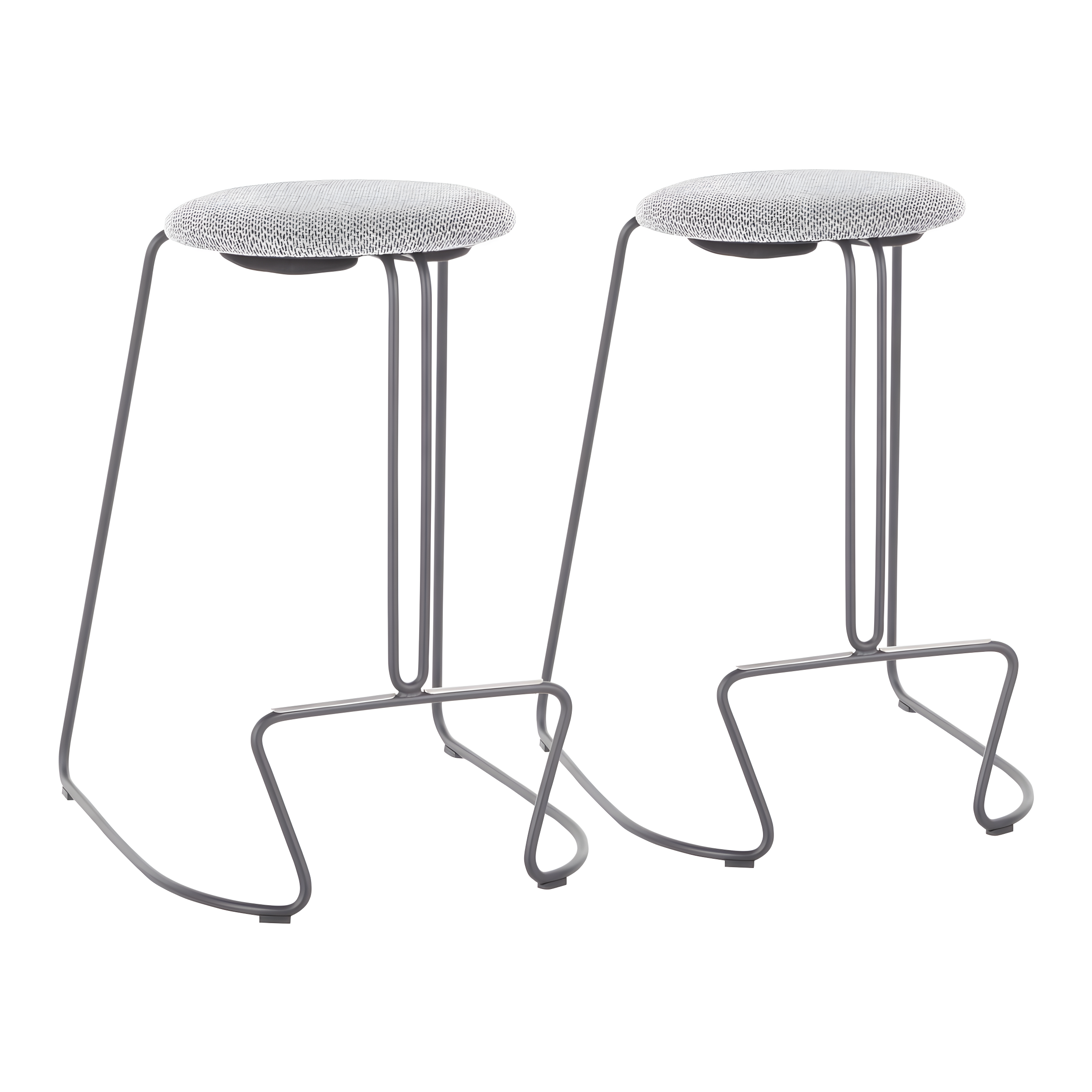 Finn Grey Steel and Charcoal Fabric Backless Counter Stools - Set of 2