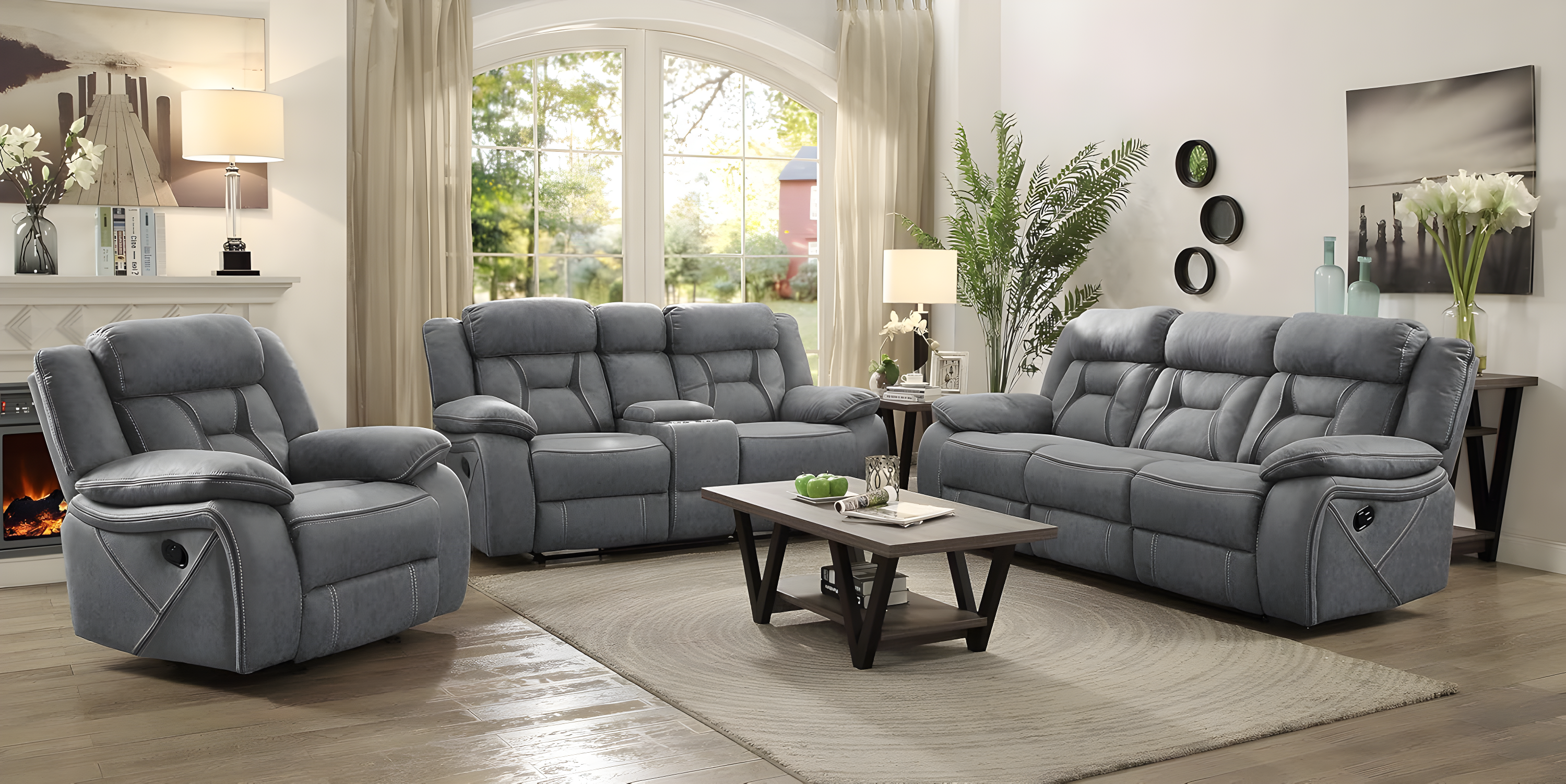 Higgins 3-Piece Gray Microfiber Reclining Sofa Set