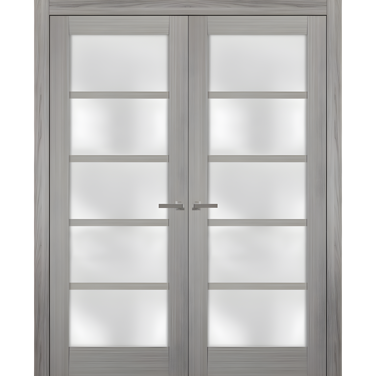 Solid French Double Doors 72 x 84 inches with Frosted Glass and Grey Ash Finish