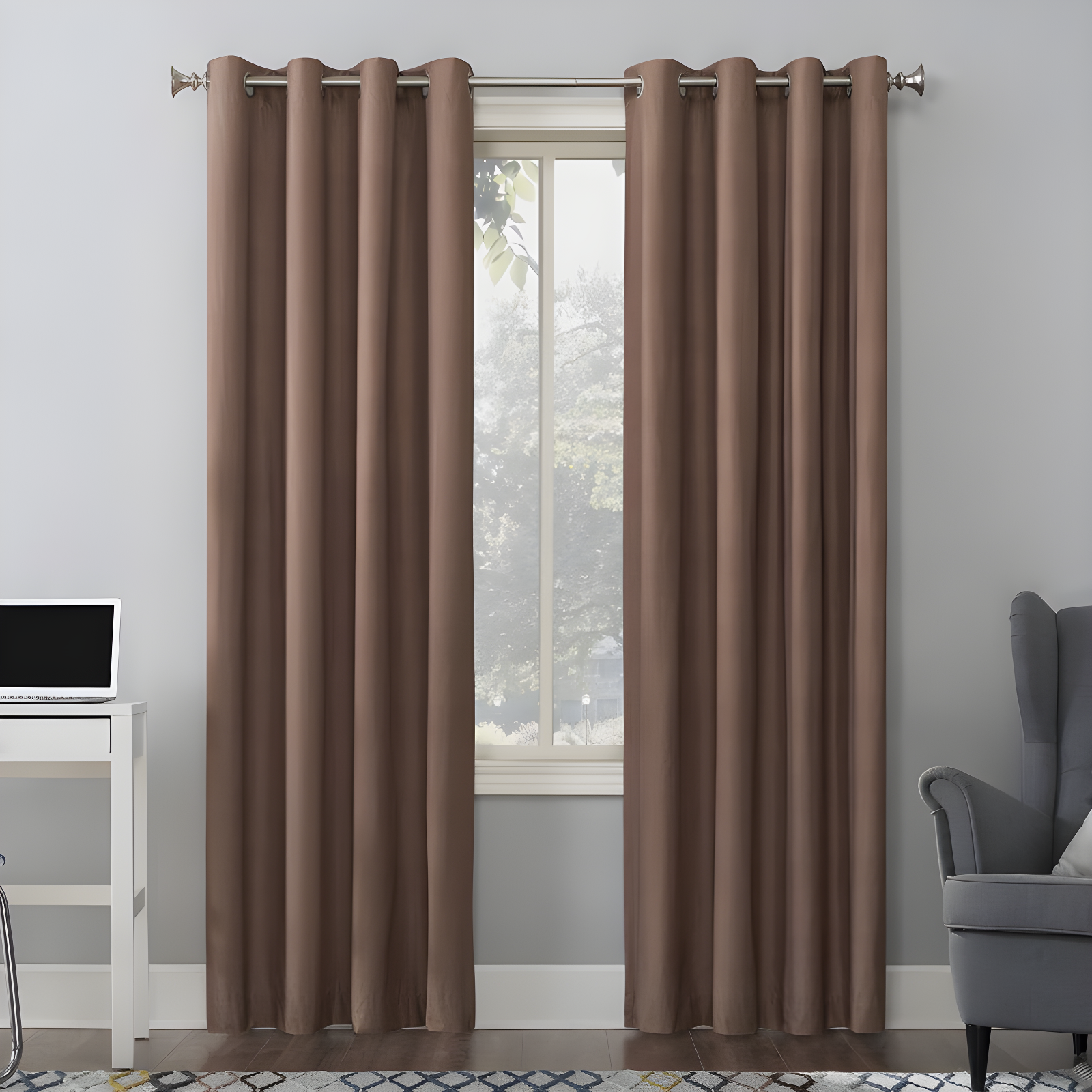 Cedar Brown Polyester Blackout Grommet Curtain Panel