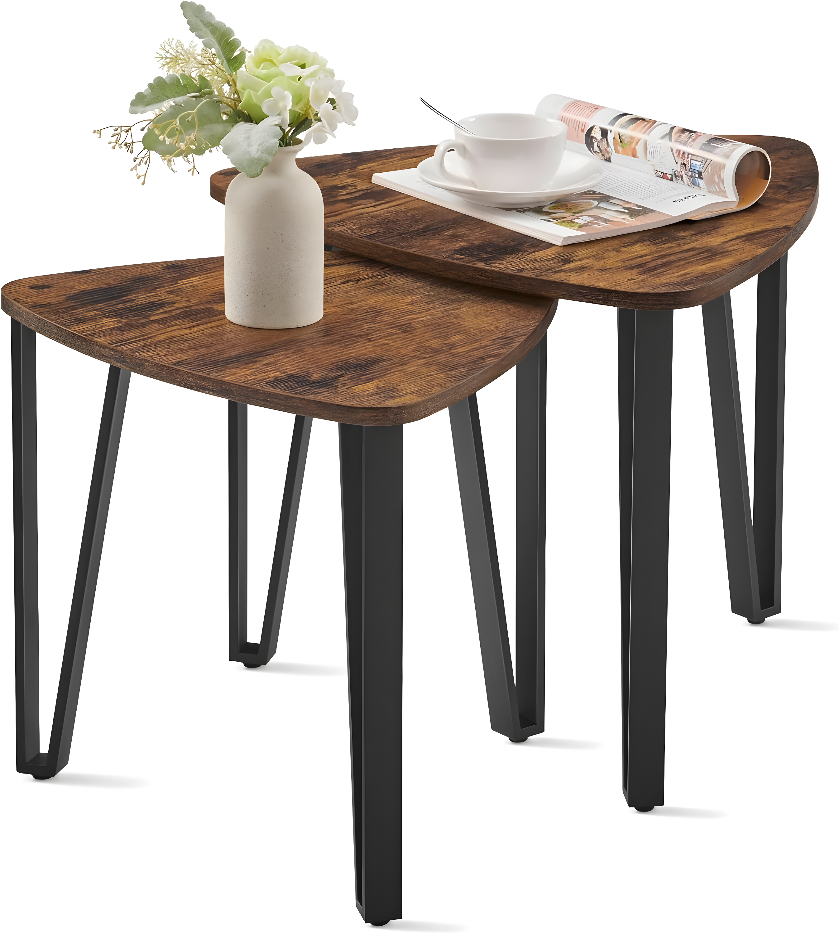 Industrial Nesting Coffee Tables with Metal Frame, Set of 2