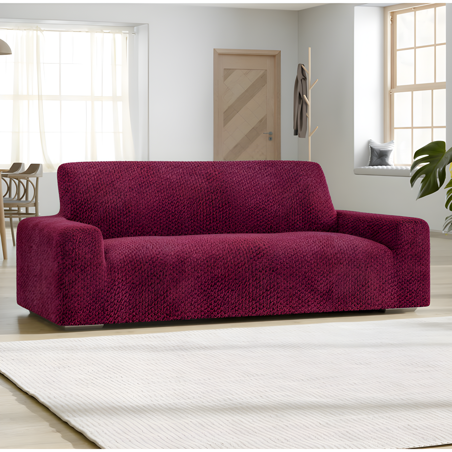 Bordeaux Stretch Velvet Sofa Slipcover with Elastic Closure