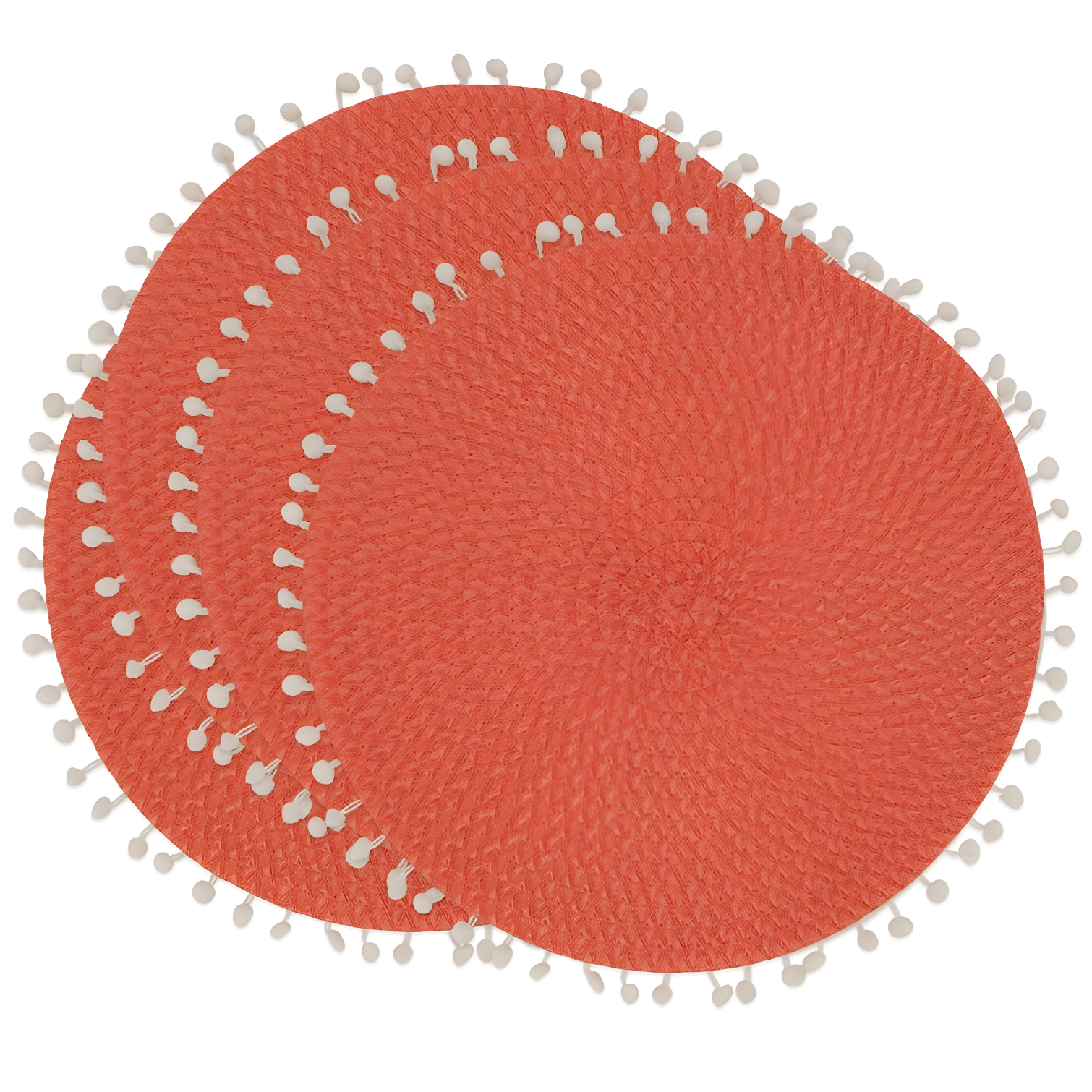 Persimmon Round Woven Pom Pom Edge Placemats Set