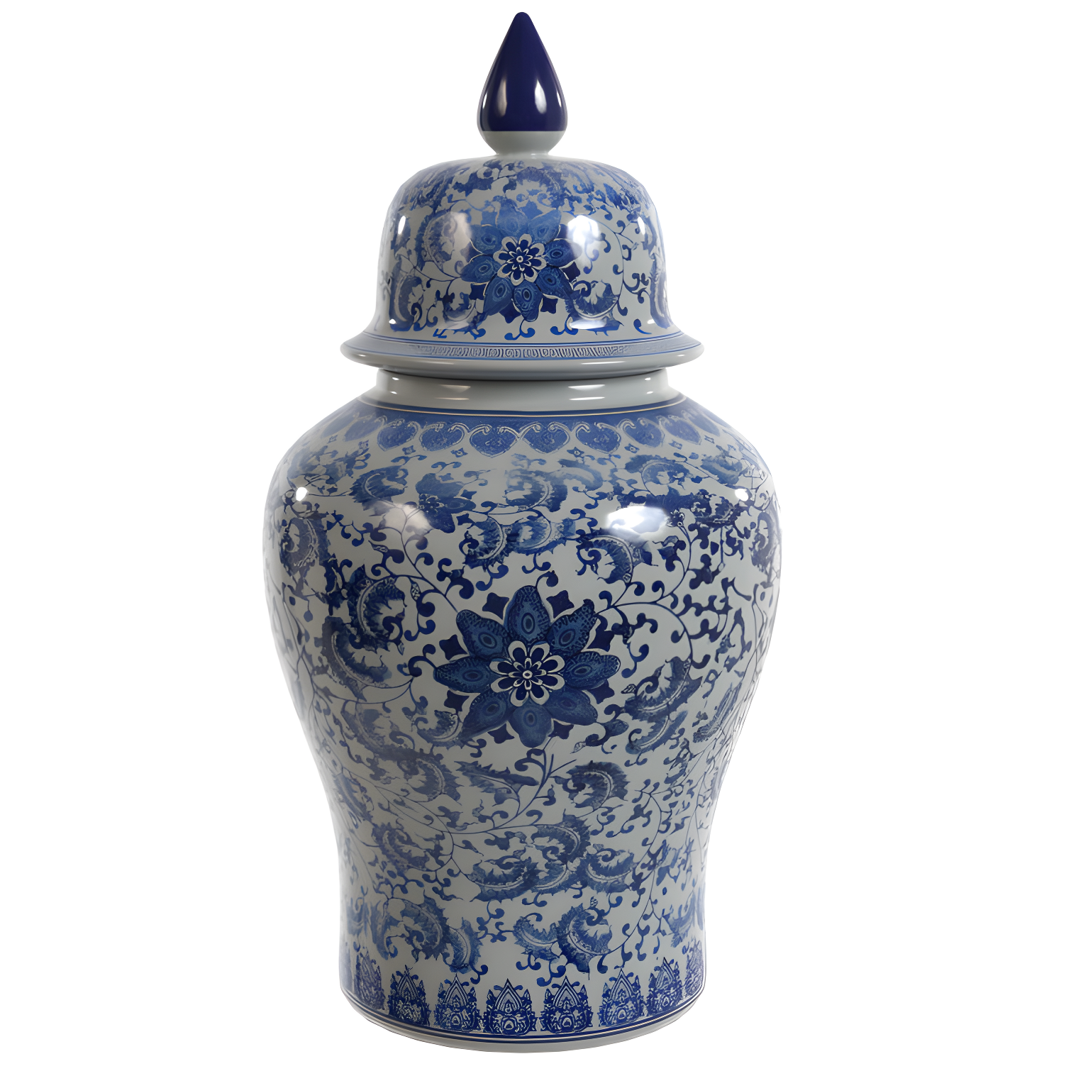 Handcrafted Blue Floral Porcelain Temple Jar