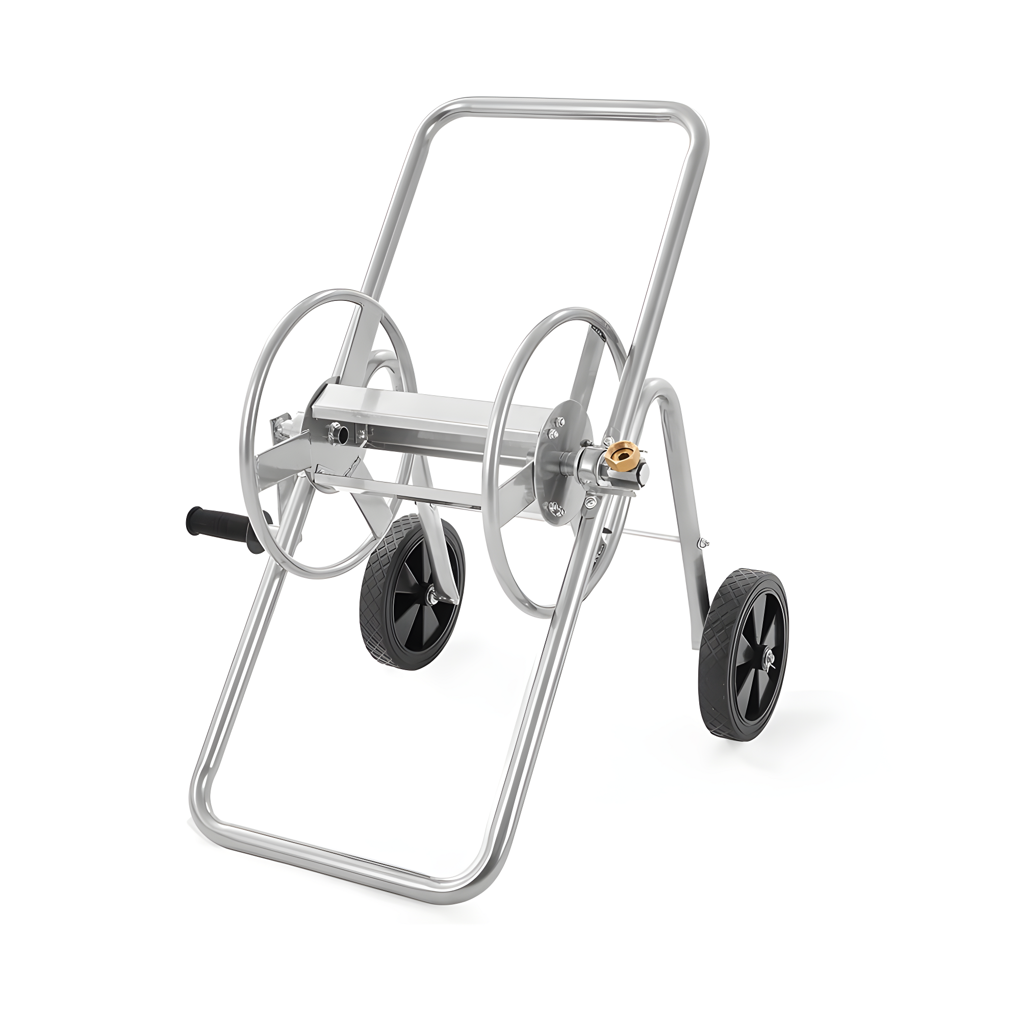 Heavy Duty Silver Steel Manual Crank Hose Reel Cart with Wheels