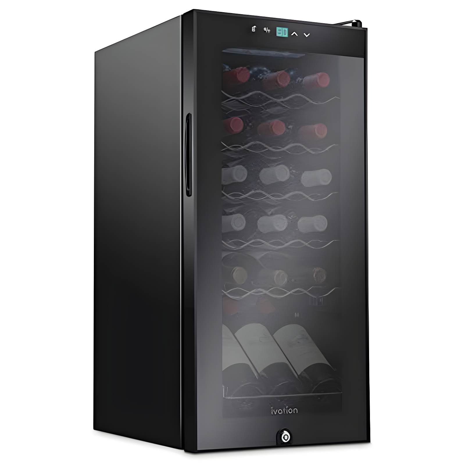 Ivation 18 Bottle Black Glass Door Wine Cooler with LED Lighting