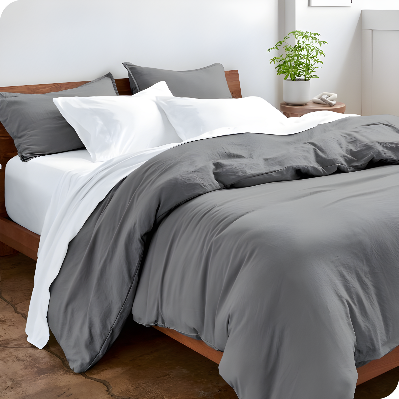 Gray Ultra Soft Washed Microfiber Queen Duvet Cover Set