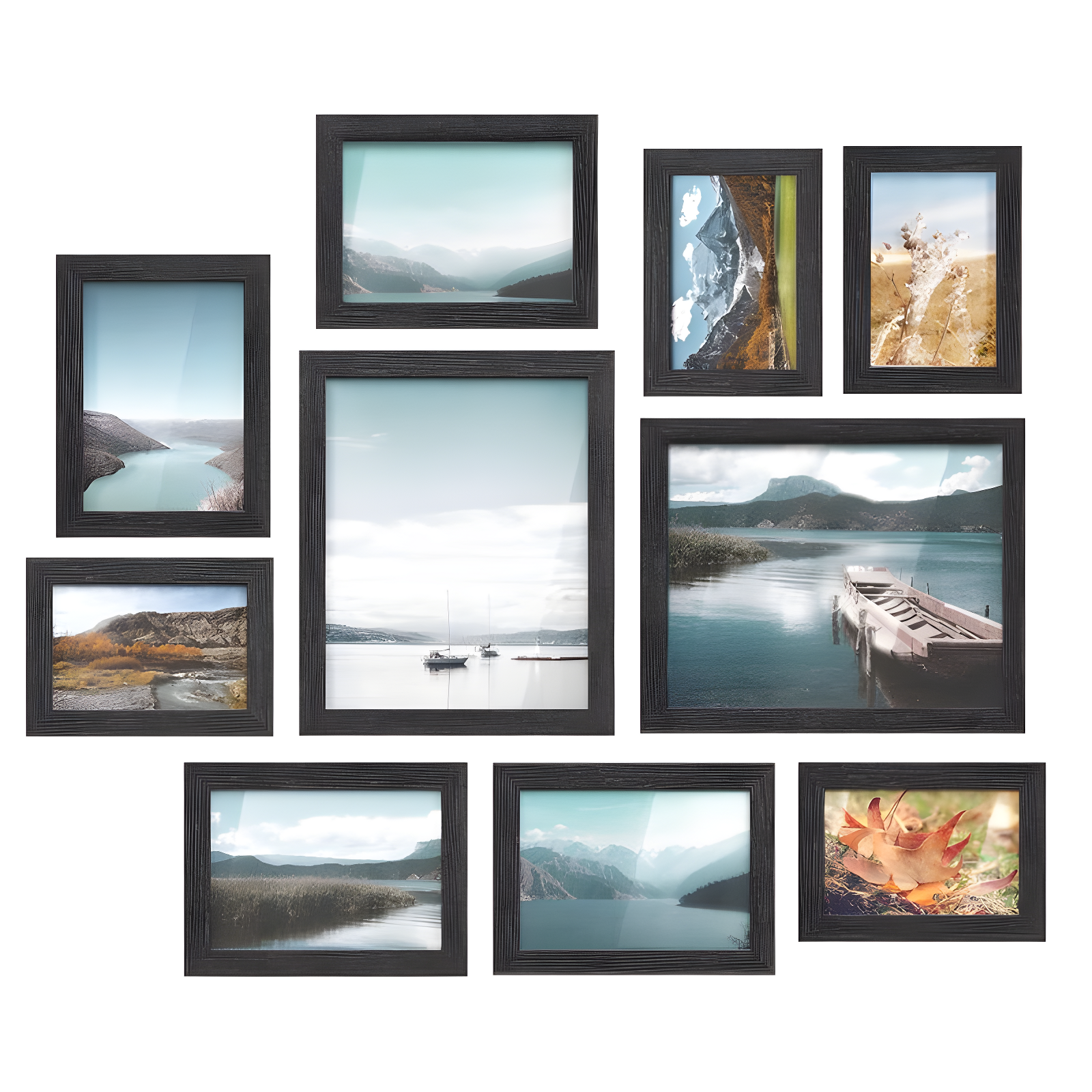 Black MDF Collage Picture Frame Set with Glass Front, 10-Piece