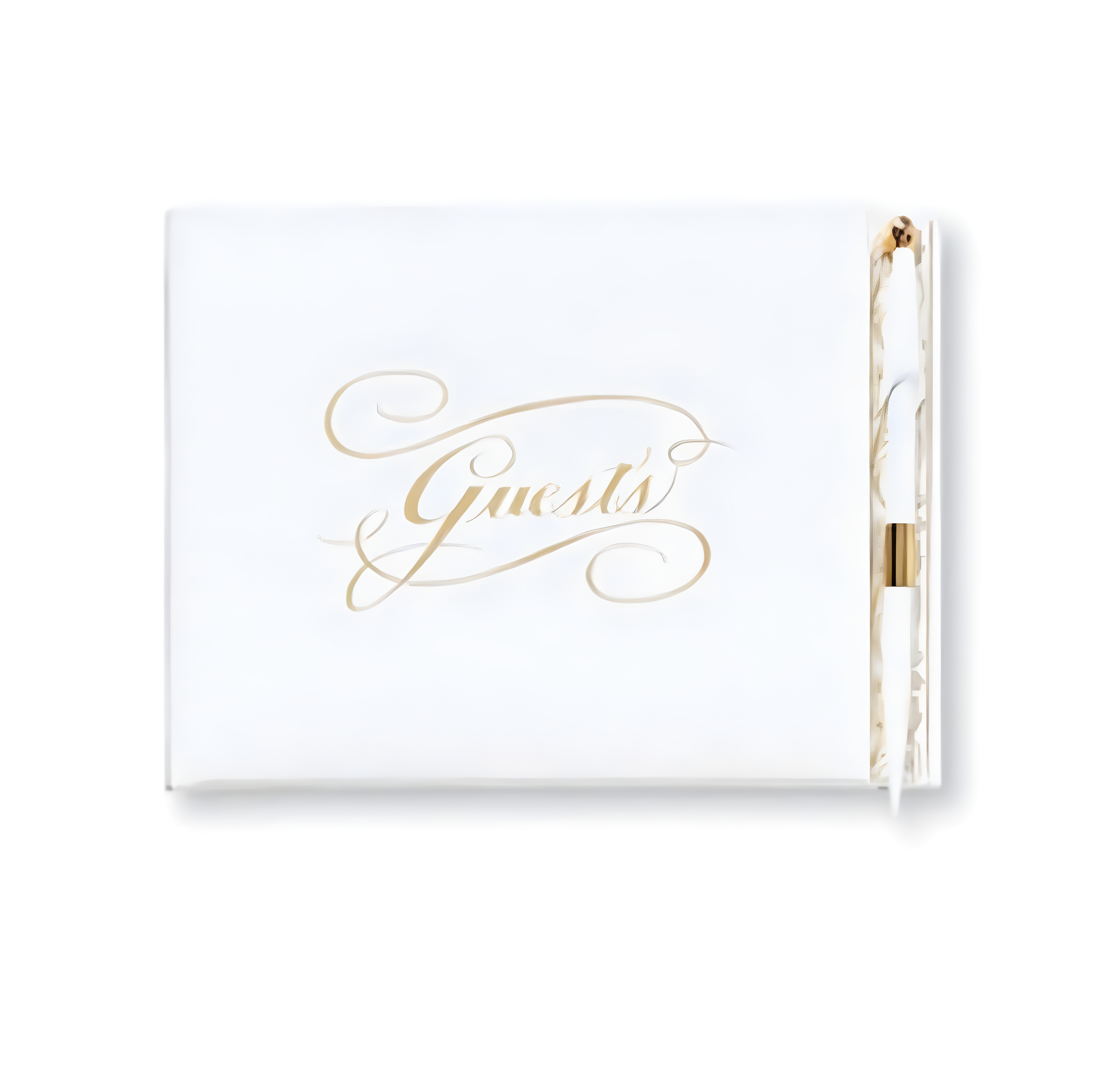 White and Gold Wedding Guest Book with Pen