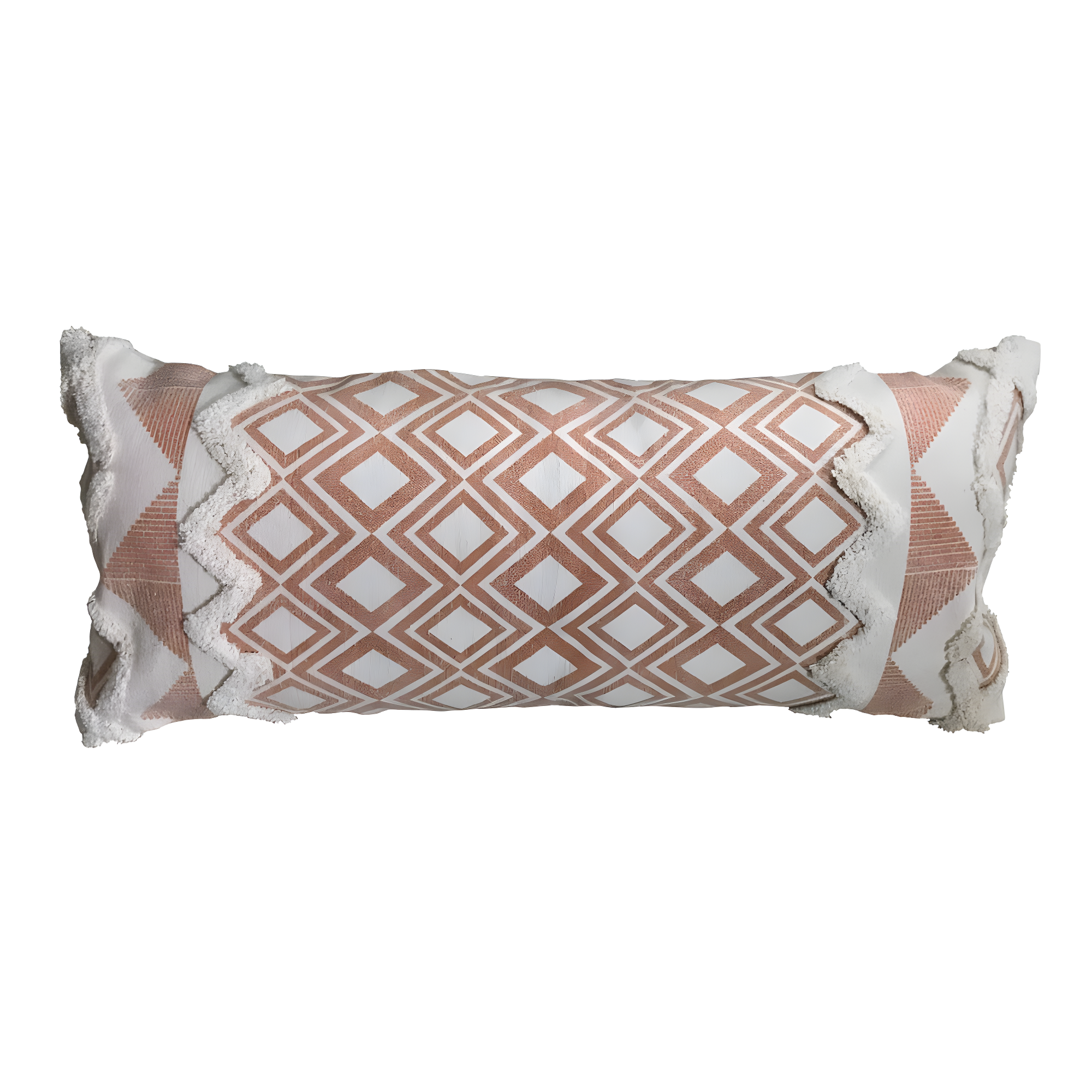 Burnt Orange and Cream Tufted Cotton Rectangle Throw Pillow