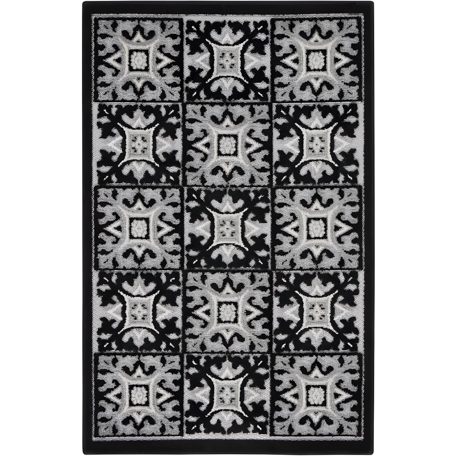 Black White Geometric Synthetic Rectangular Rug 2'8" x 4'