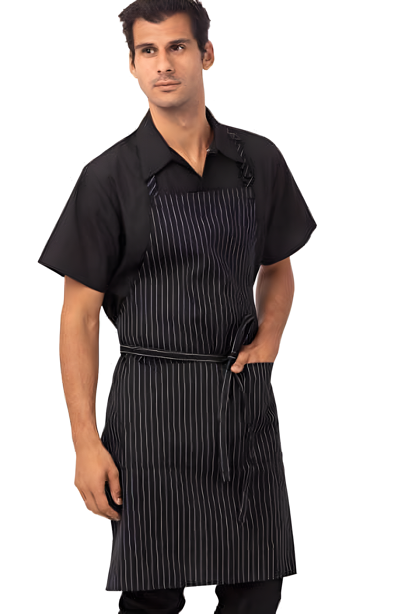 Unisex Black and White Pinstripe Cotton Chef Bib Apron