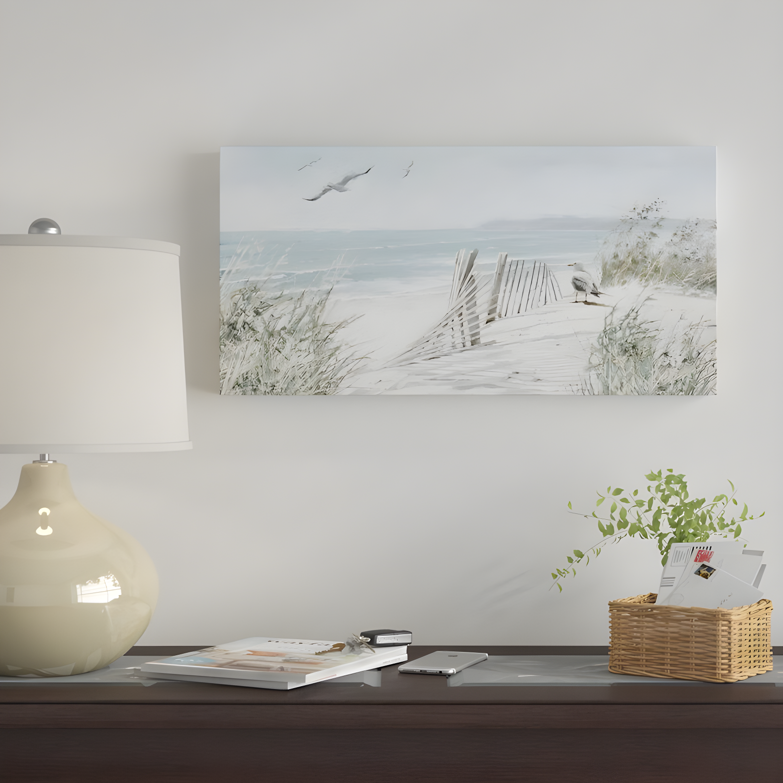 Seagulls Over Coastal Dunes Canvas Print for Nursery