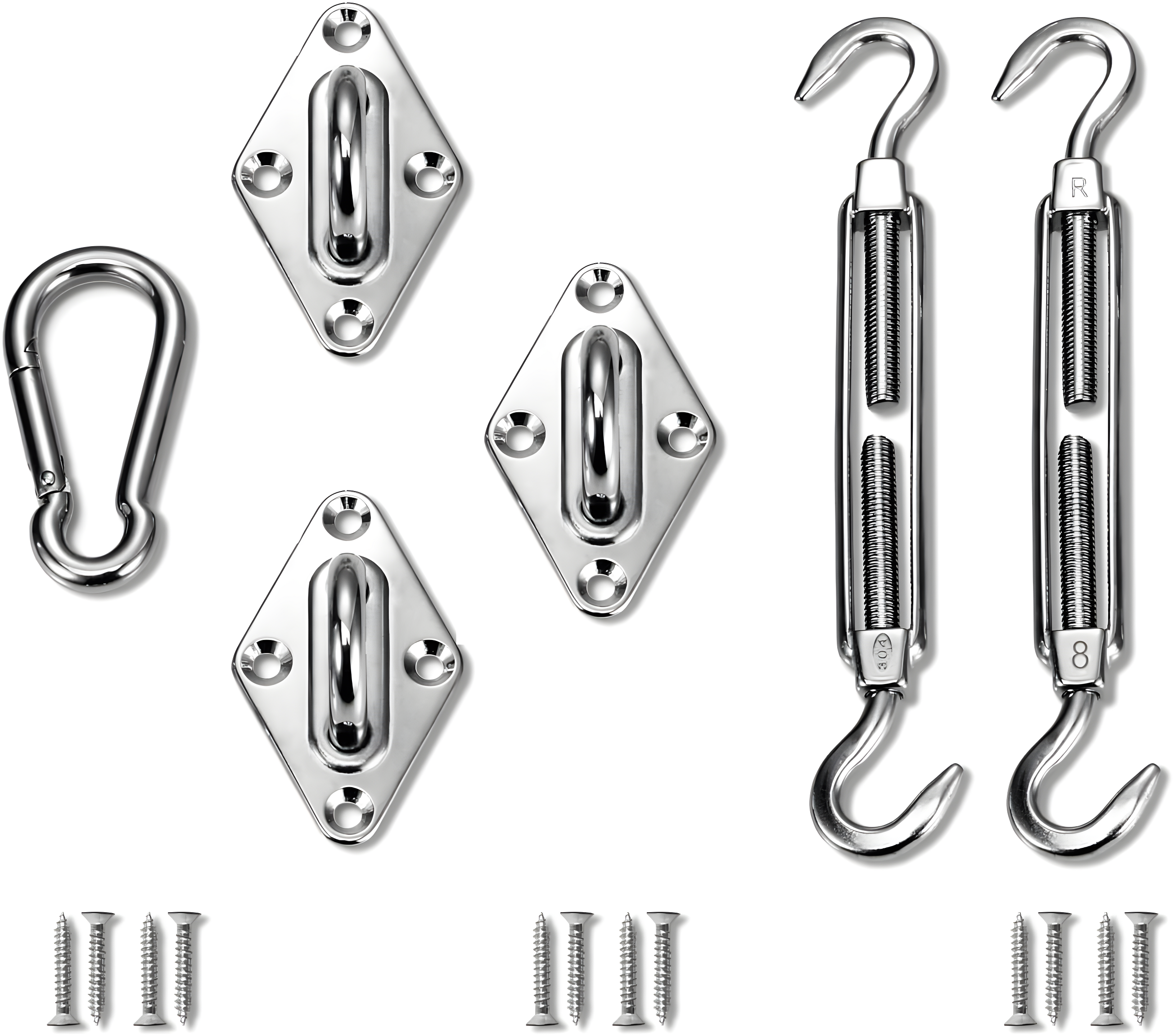 Heavy Duty Silver Stainless Steel Triangle Shade Sail Hardware Kit