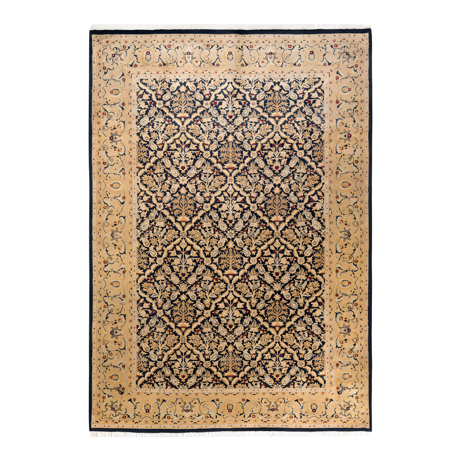 Handmade Black and Beige Wool 8' x 10' Traditional Rug