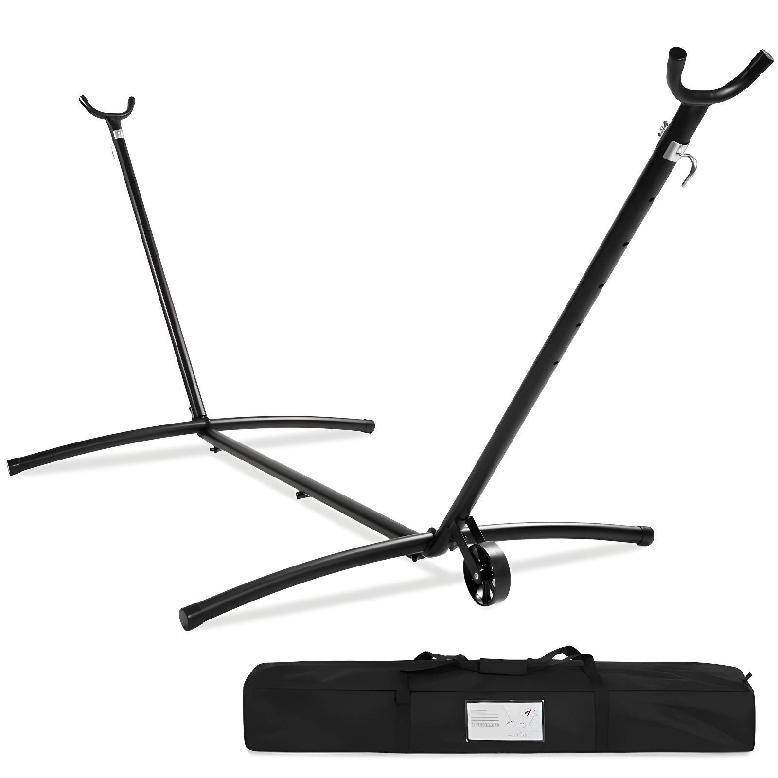 Heavy-Duty Black Steel Portable Hammock Stand with Wheel