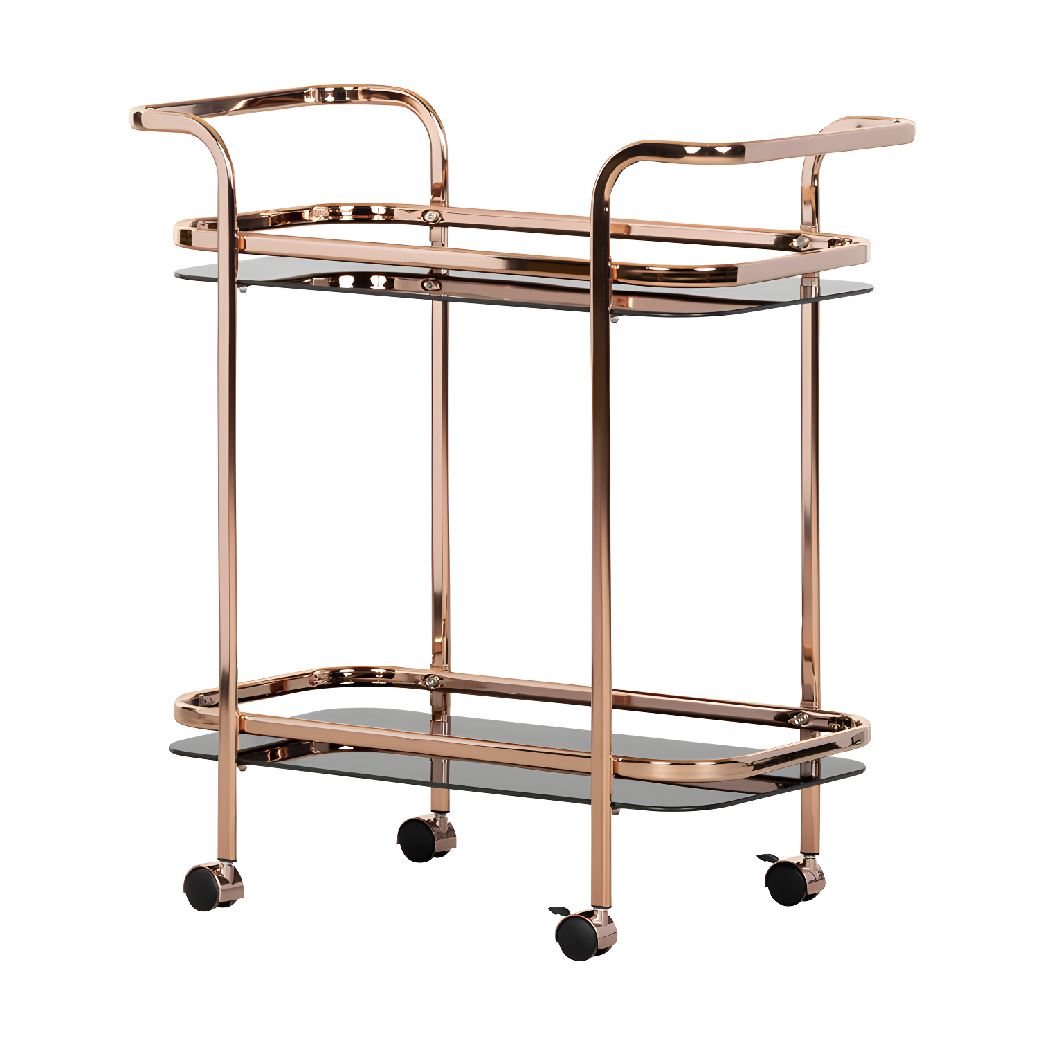 Elegant Rose Gold and Smoked Glass Bar Cart with Storage