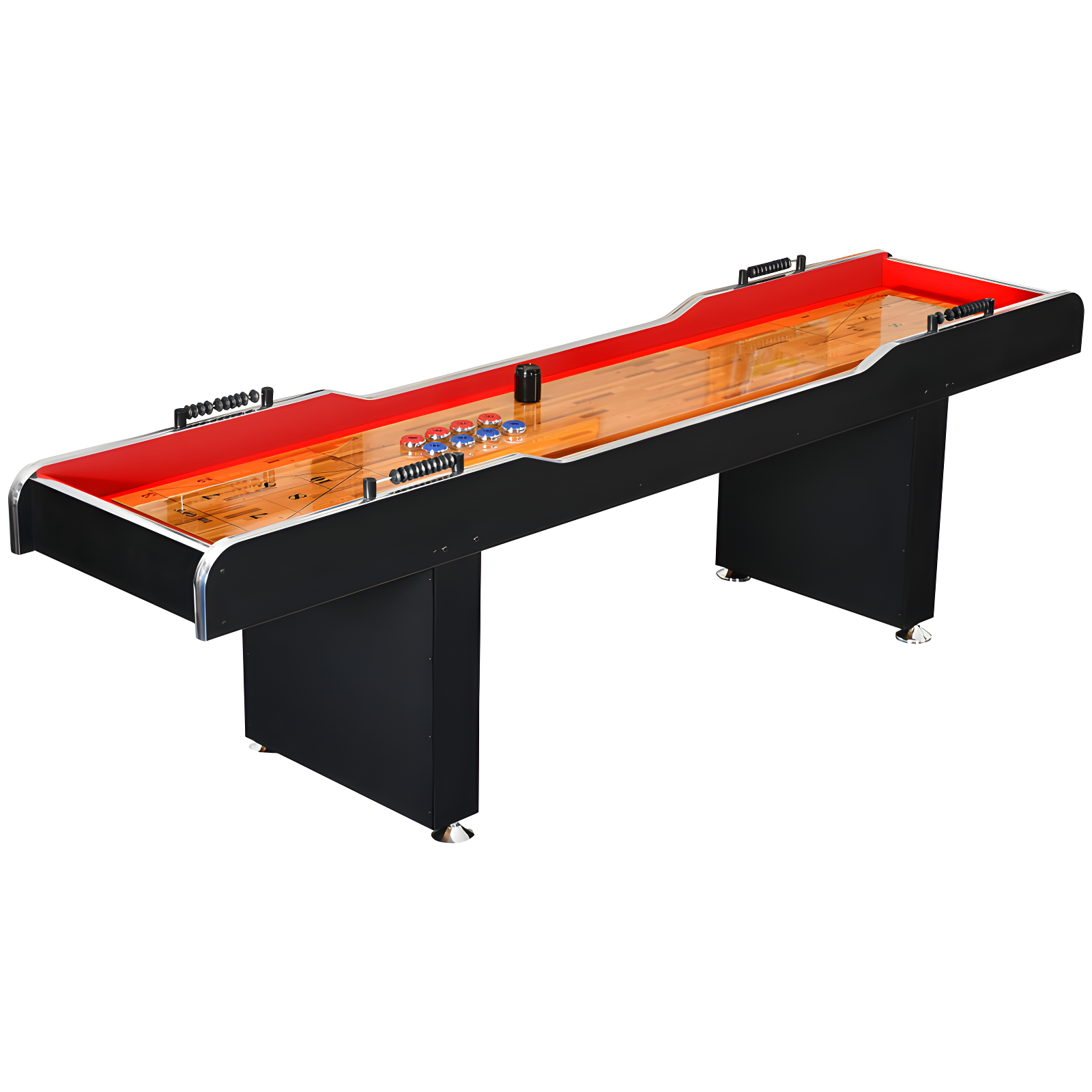 9ft Black and Red Poly-Coated Shuffleboard Table