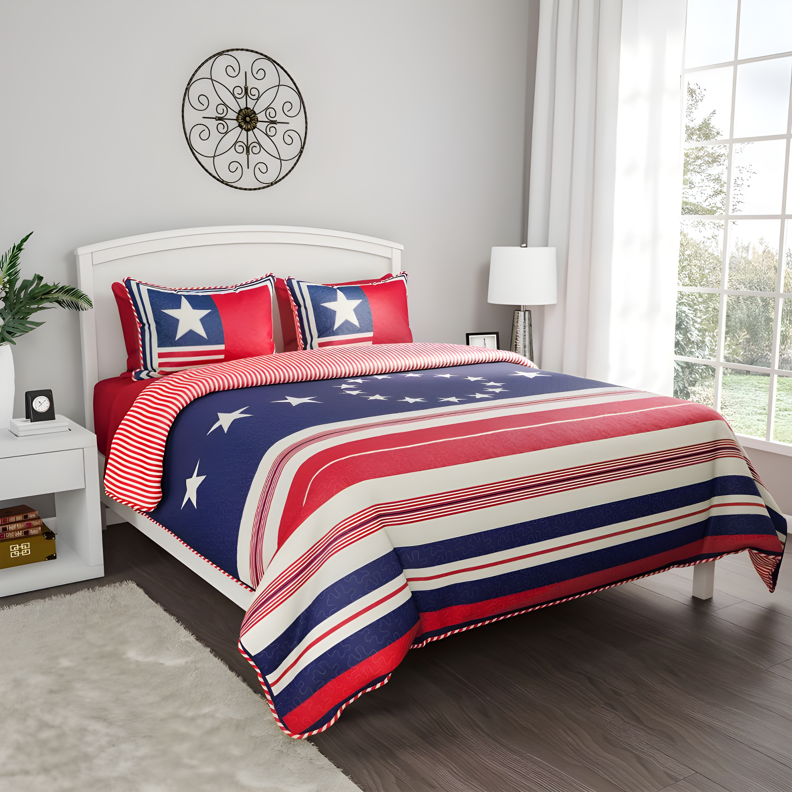 King Size Patriotic Americana Microfiber Quilt Set