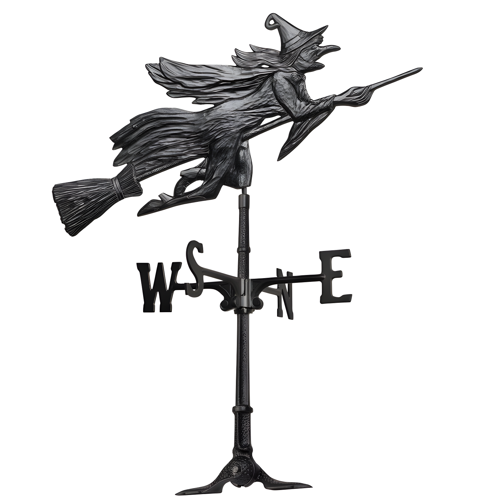 Black Aluminum Witch Weathervane with Roof Mount