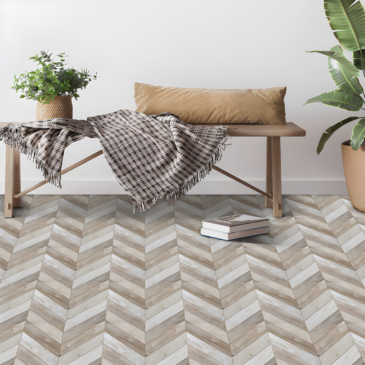 Whitewash Chevron 12" x 12" Self-Adhesive Vinyl Floor Tiles