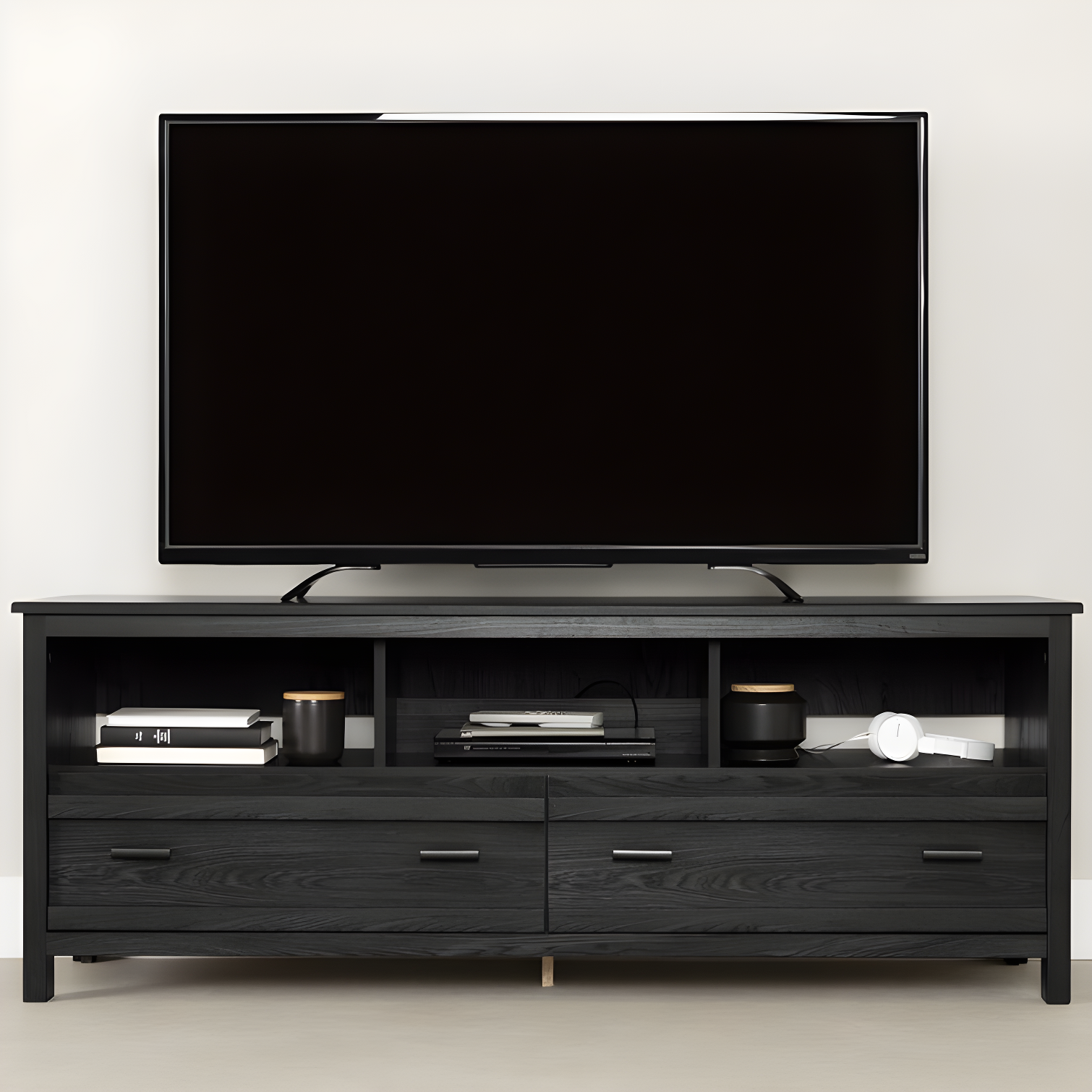 Gray Oak 59.25" TV Stand with Cabinet and Drawers