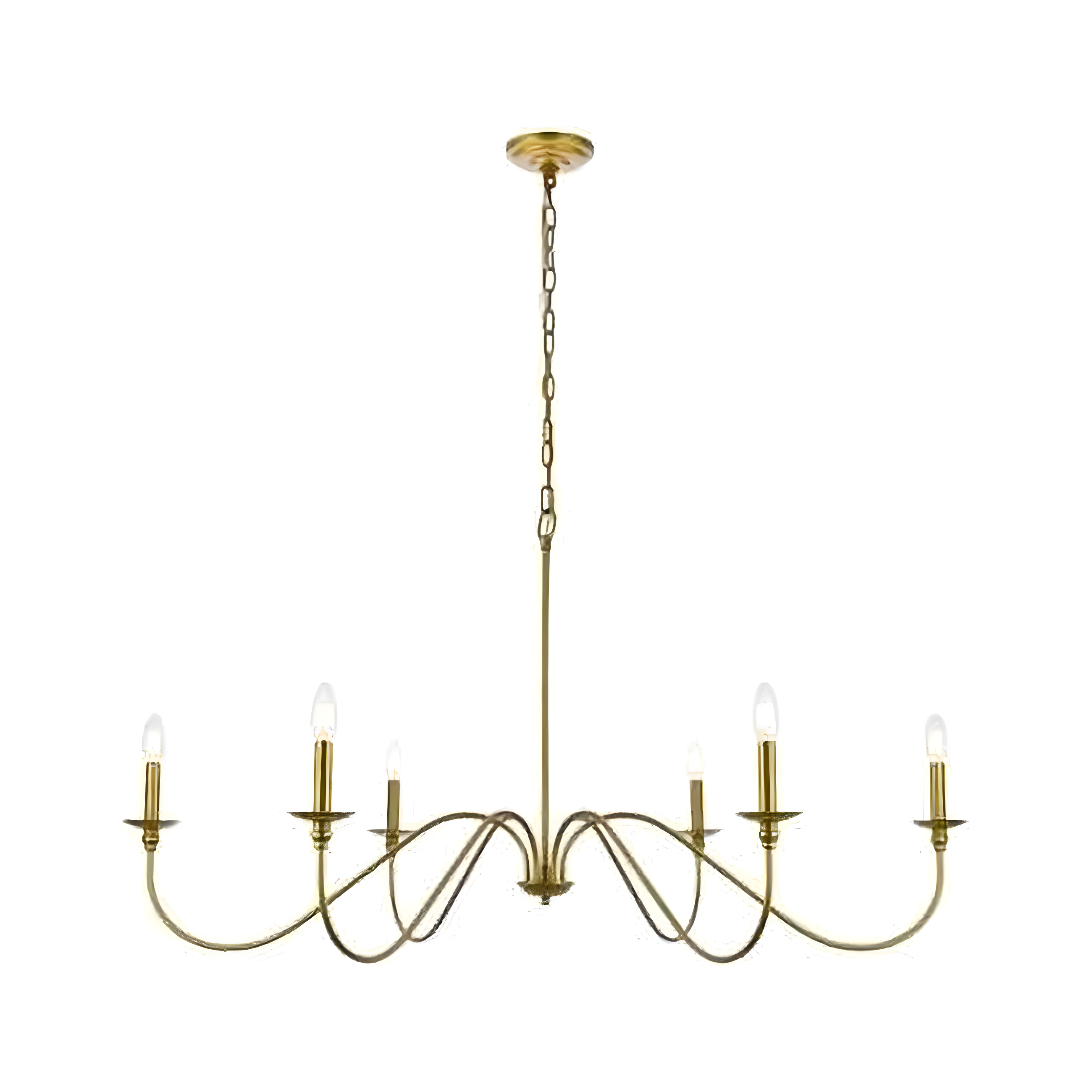 Brass and Iron Adjustable Height 6-Arm Chandelier