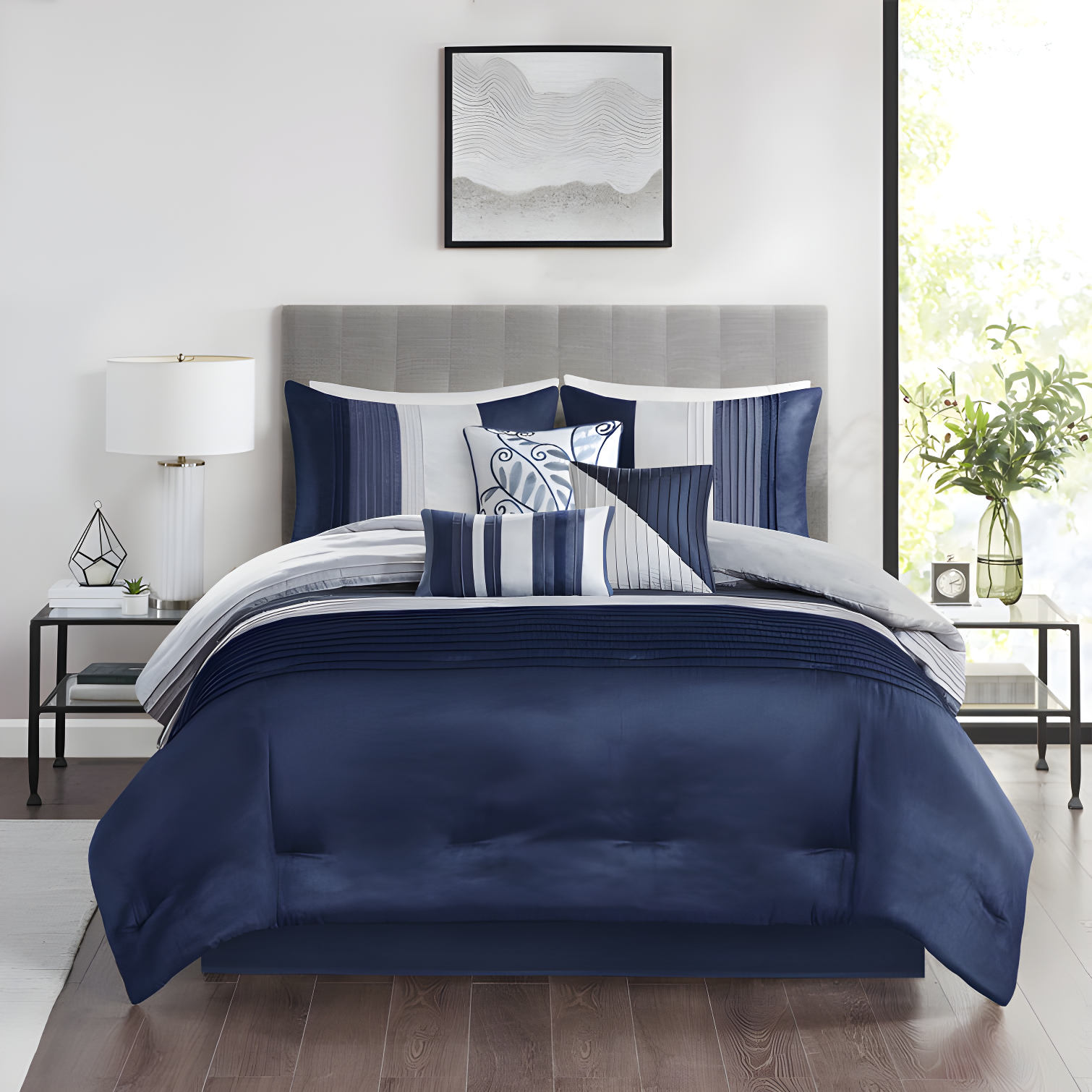 Navy Blue Microfiber 7-Piece King Comforter Set